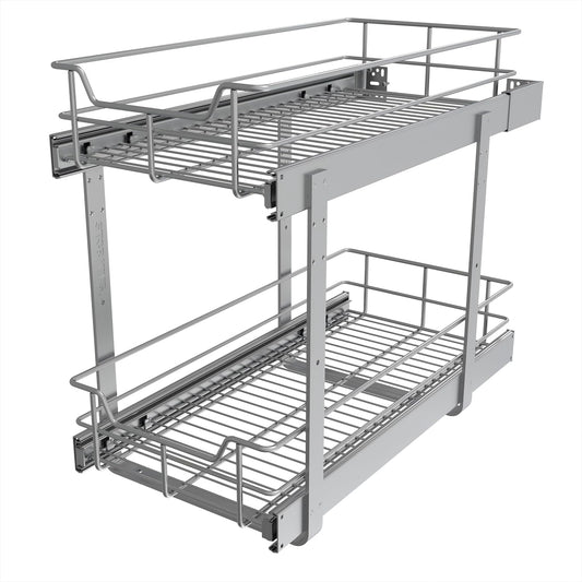2 Tier Pull Out Cabinet Organizer 11" W X 22" D, Slide Out Drawers For Kitchen Cabinets, Pull Out Drawers For Cabinets Capacity Heavy Duty Caddy, Cabinet Pullout Shelves Chrome-Plated, Bathroom Pantry