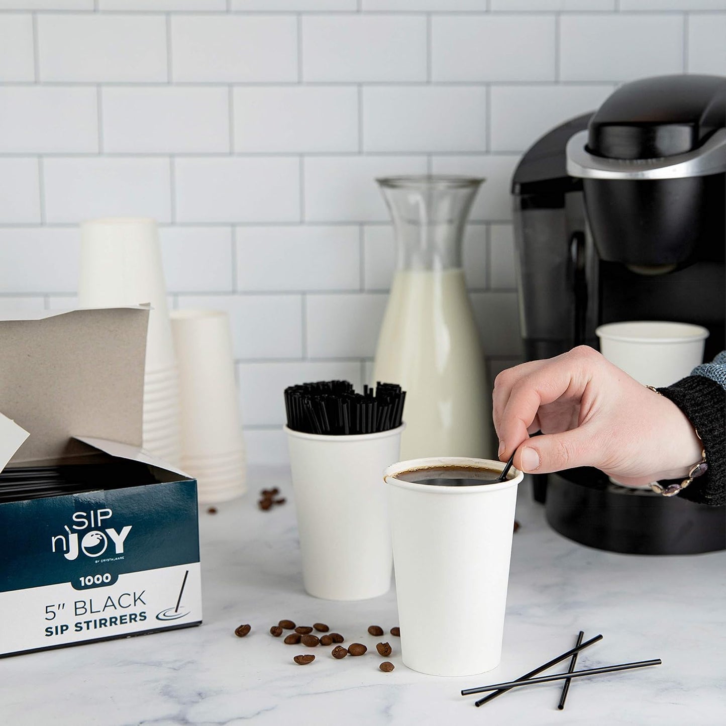 Coffee Stirrers Sticks, Disposable Plastic Drink Stirrer Sticks, 1000 Stirrers, Use It As A Coffee Straws Or A Cocktail Mixers (Black, 5-Inch (Pack of 1)