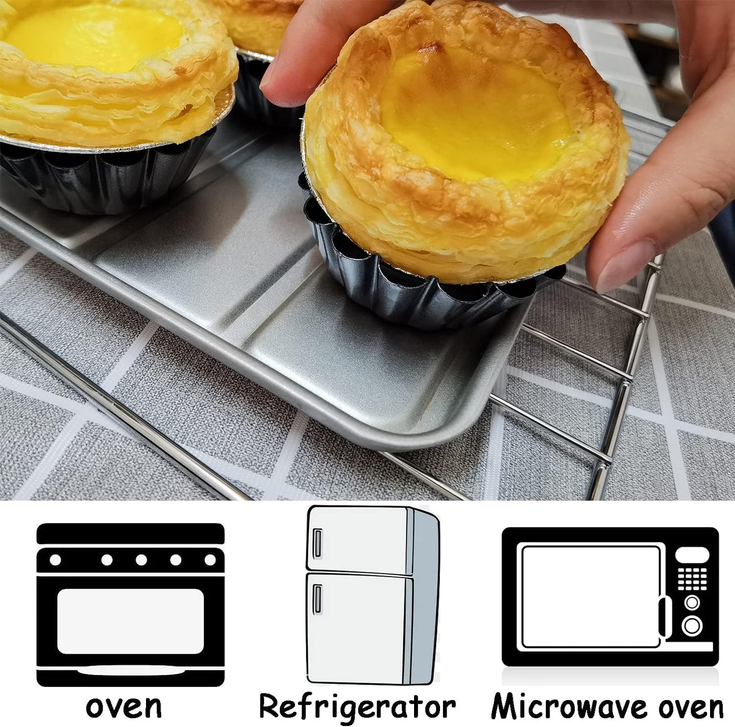 Egg Tart Molds 12PCS Tart Pan 2.6inch, Mini Carbon Steel Non Stick Tart Pans, Tart Molds For Baking (2.6 inch)