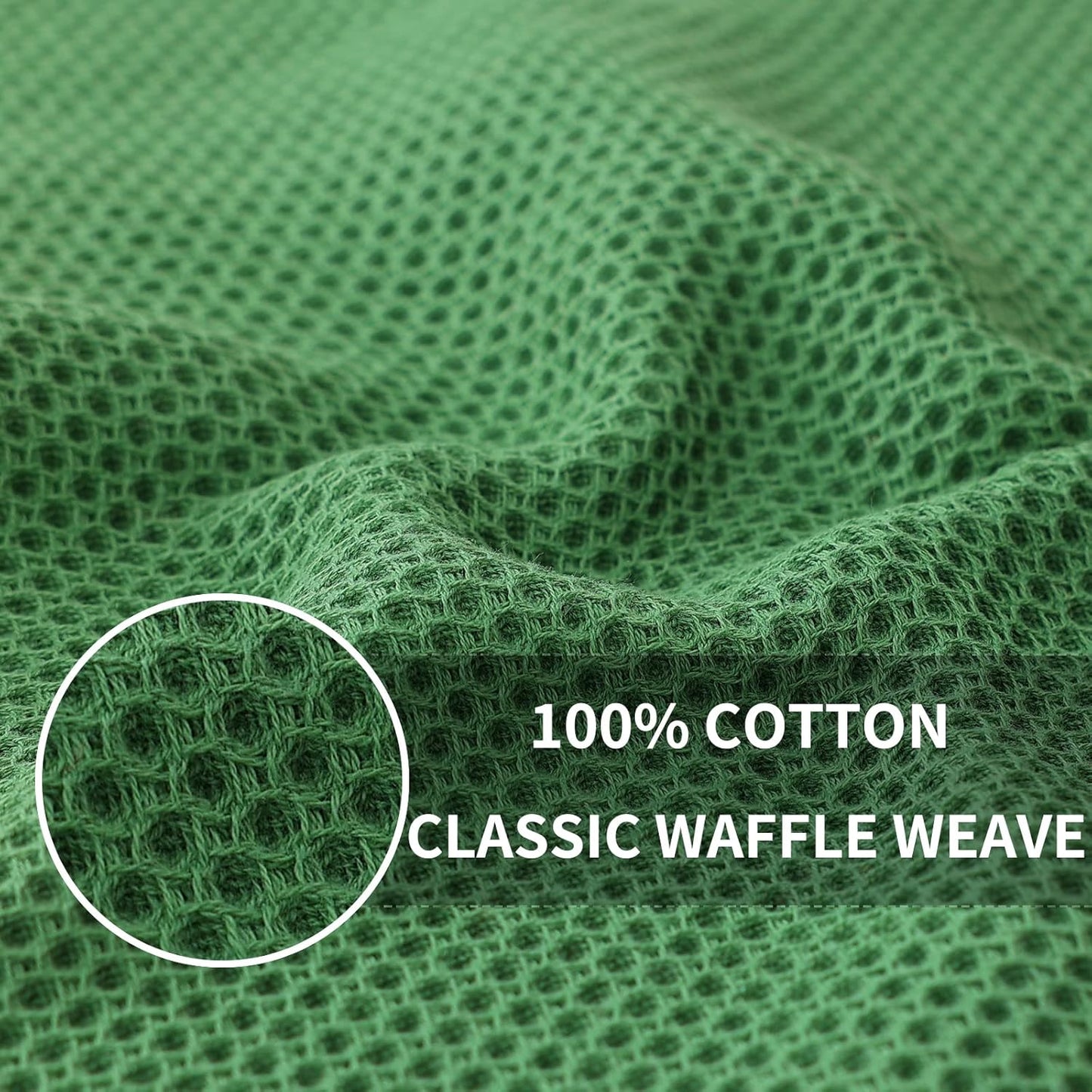 Homaxy 100% Cotton Waffle Weave Kitchen Dish Towels, Ultra Soft Absorbent Quick Drying Cleaning Towel, 13 x 28 Inches, 4-Pack, Grass Green