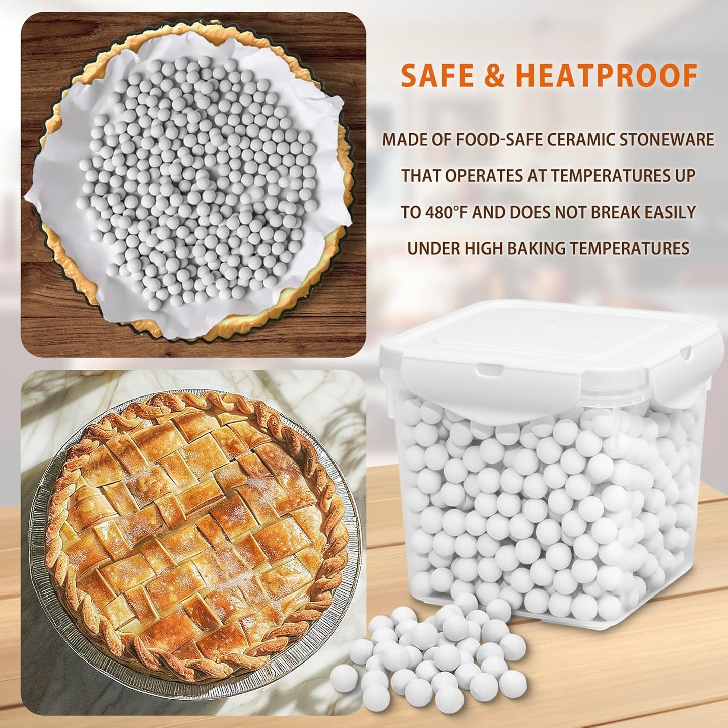 MOBYKE Pie Weights for Blind Baking, 2.2 LB Ceramic Pie Weights Blind Baking Beads Pie Weights for Baking Crust Reusable Natural Ceramic Stoneware with Storage Box…, big white