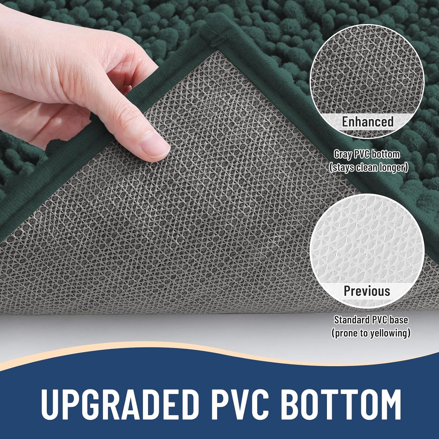 Arotive Luxury Chenille Bathroom Rug Mat, Extra Soft Thick Absorbent Shaggy Bath Rugs, Non-Slip Machine Wash Dry, Plush Bath Mats for Bathroom, Shower and Tub, 30x20, Dark Green