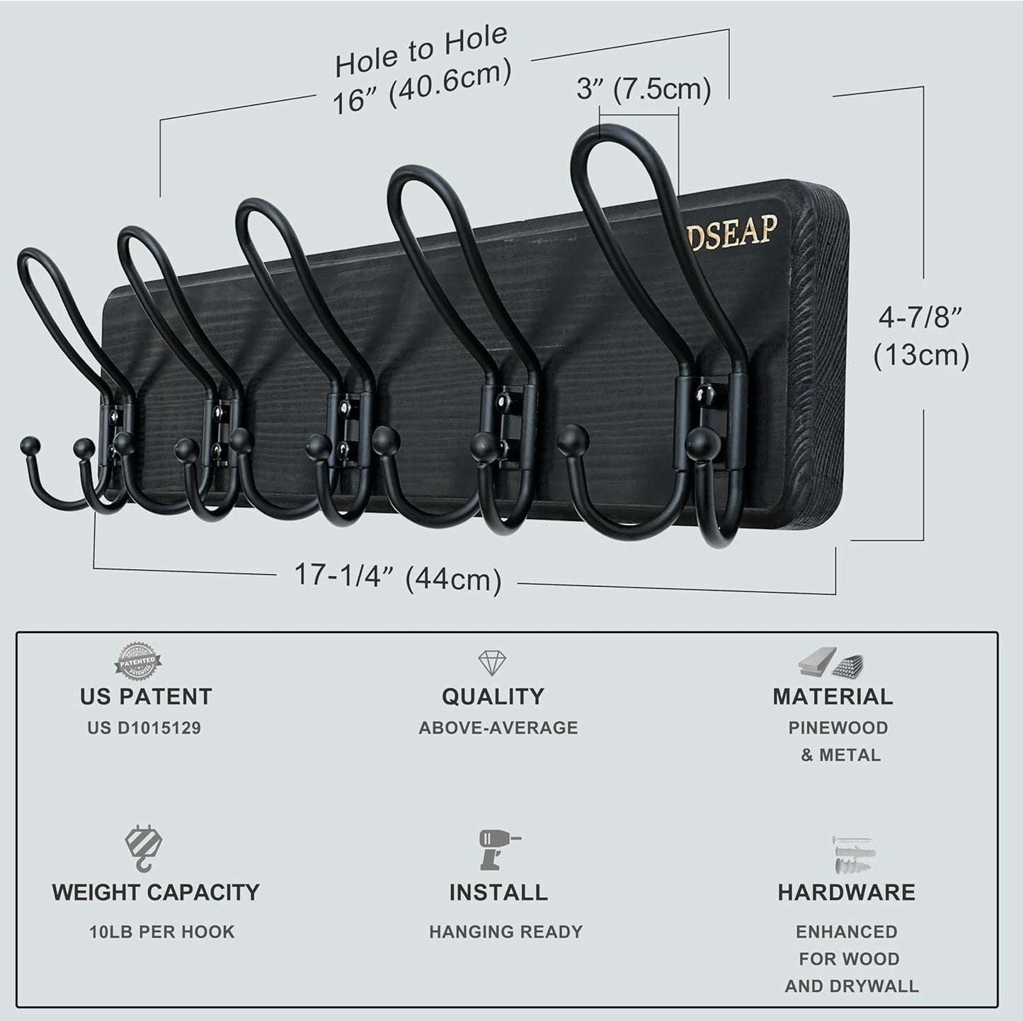 Dseap Coat Rack Wall Mounted - Heavy Duty Farmhouse Rustic Wall Coat Hanger with 5 Wire Hooks for Clothes Hat Jacket Towel, RusticWire, J1-5A, Black