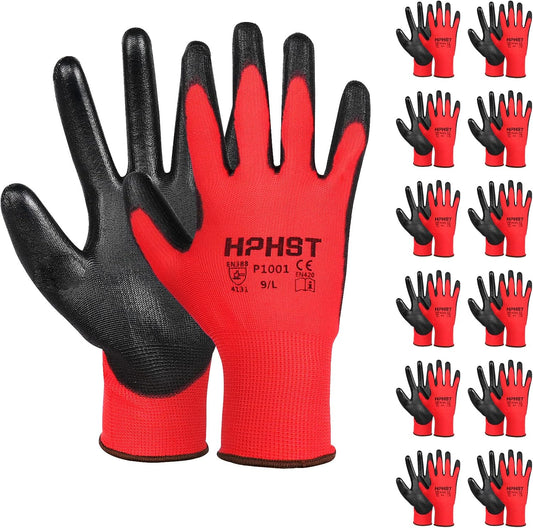 PU Coated Safety Work Gloves, 12 Pairs Work Gloves Mechanic Working Seamless Knit Glove with Polyurethane Coated Smooth