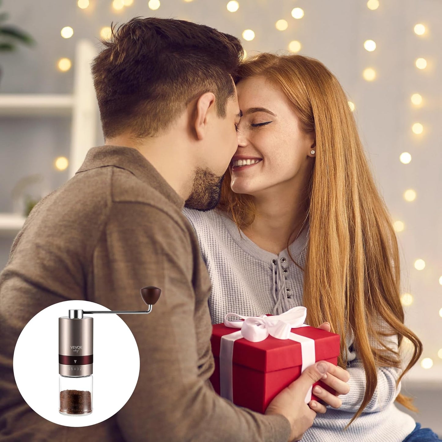 VEVOK CHEF Gold Manual Coffee Grinder Stainless Steel Burr Coffee Grinder with Portable Bag External Adjustable Setting Small Hand Coffee Grinder Ultra Fine for Espresso at Home Morning Coffee