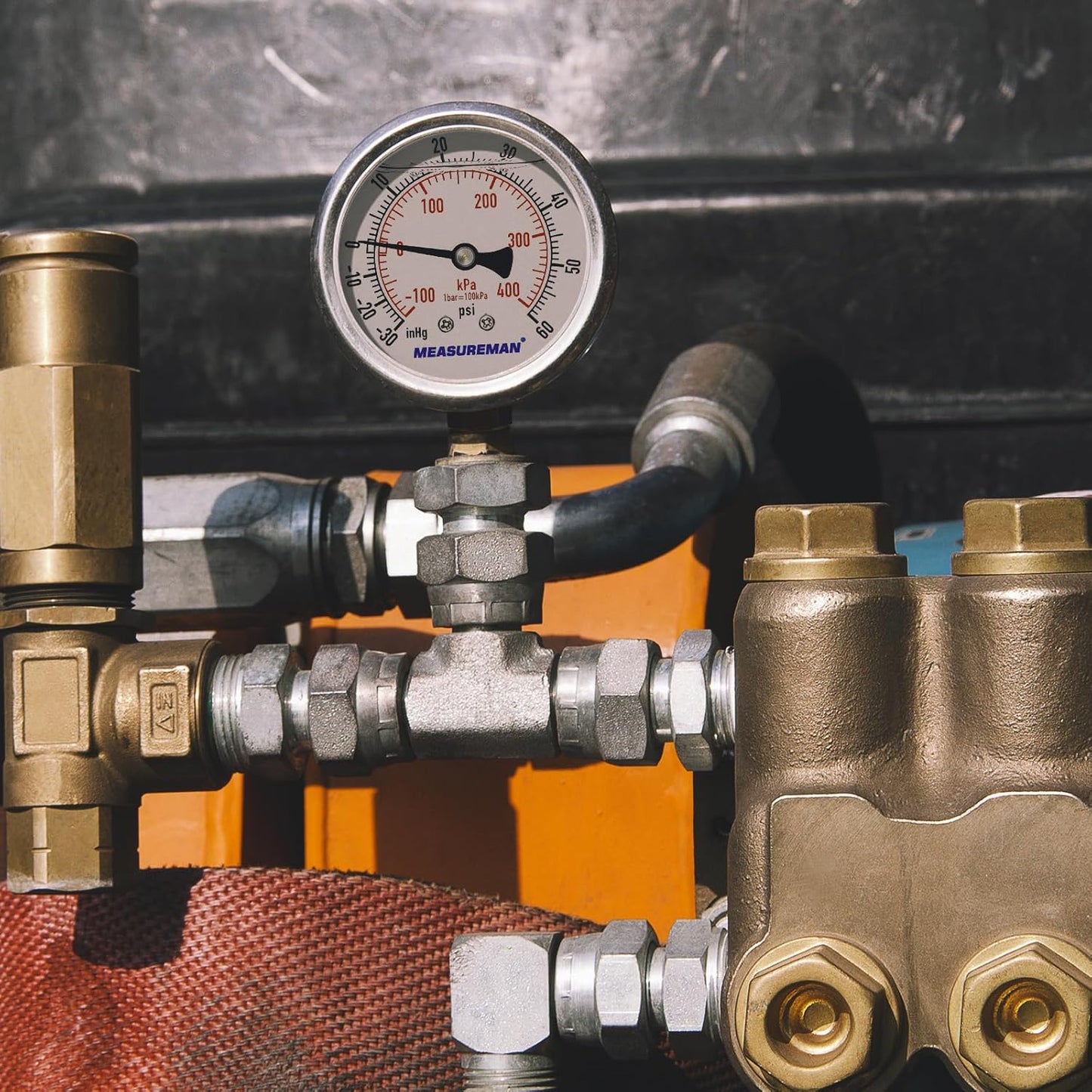 MEASUREMAN 2-1/2" Dial Size, Glycerin Filled Pressure Gauge, 30inHG-60psi, 304 Stainless Steel Case, 1/4" NPT Lower Mount