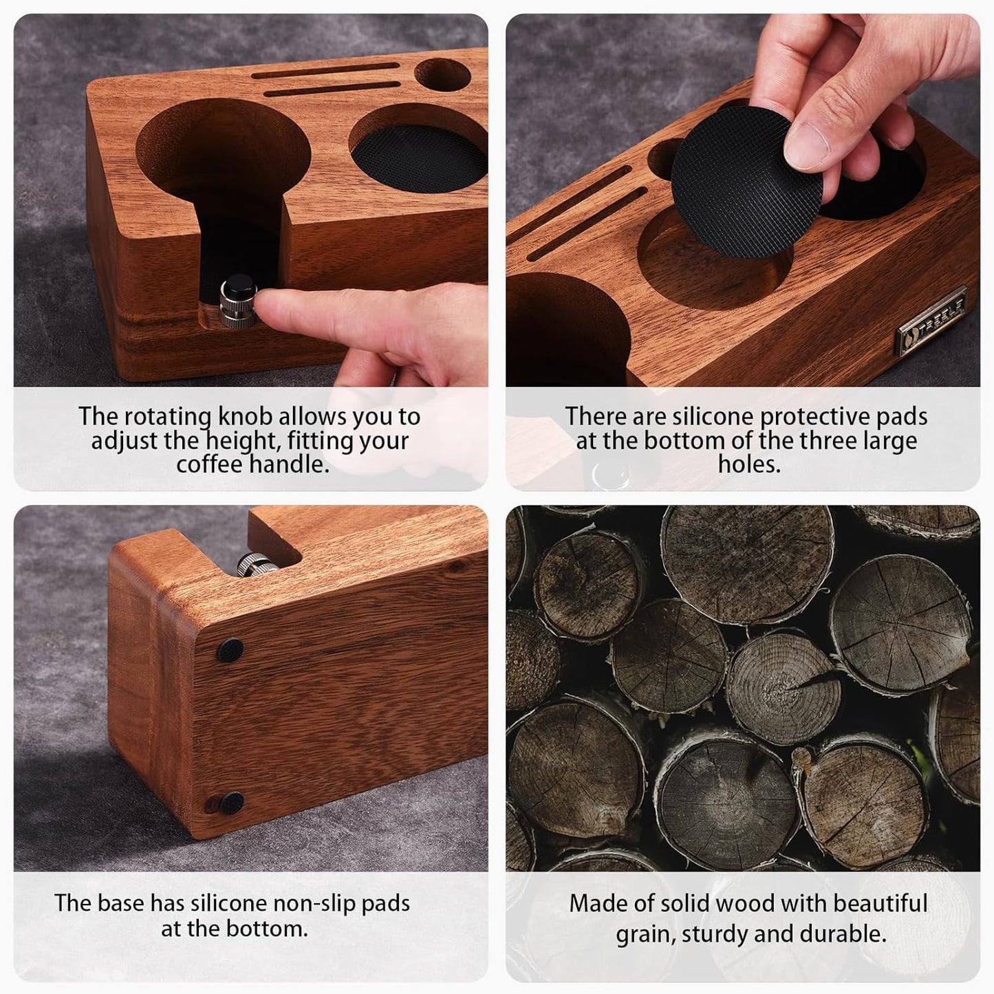 Espresso Tamping Station(58MM) Walnut wood,Espresso Coffee Anti-pressure Pad Stand, Espresso Station,Coffee Tamper Station Organizer for Countertop