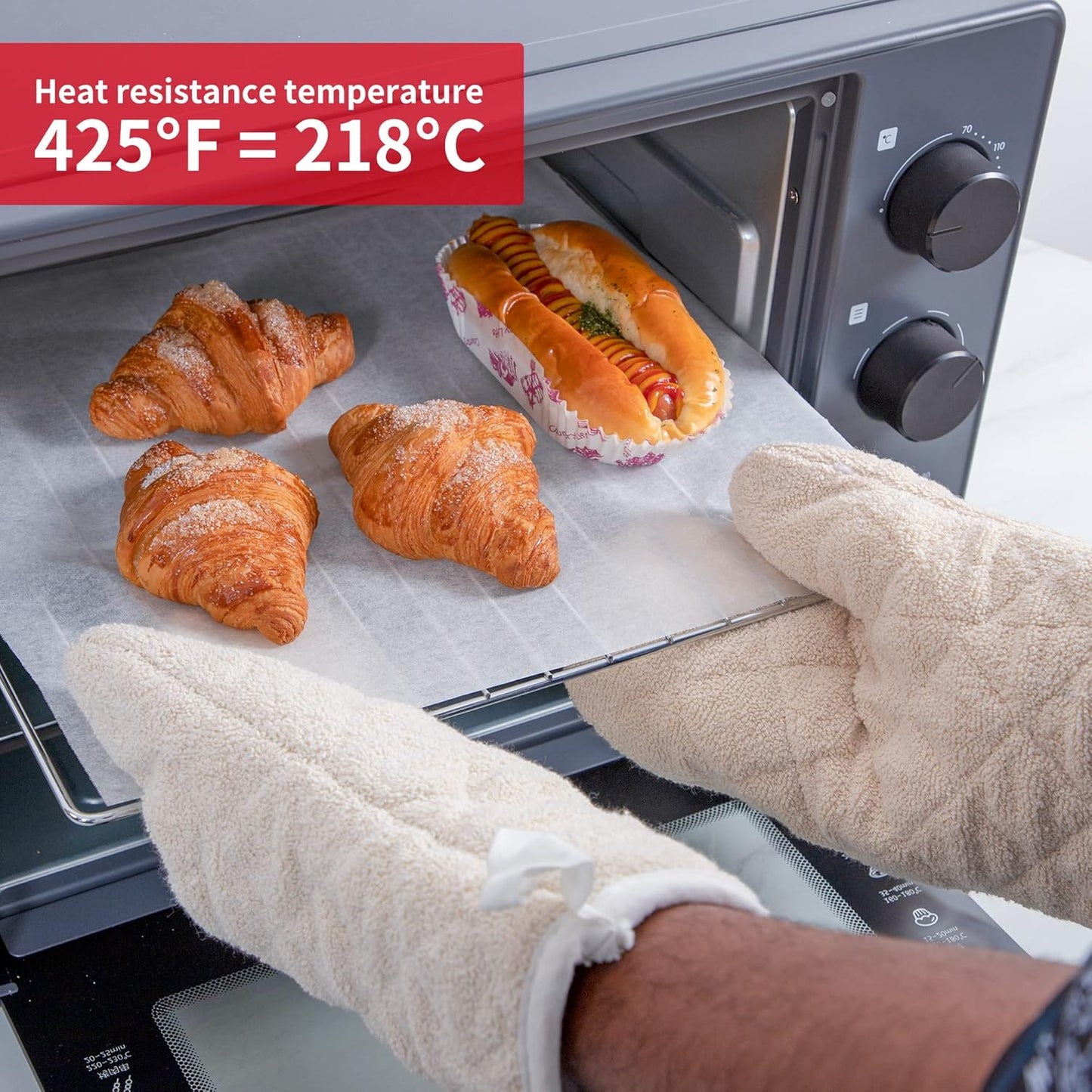 Terry Cloth Oven Mitts Heat Resistant to 482° F 13 Inch 100% Cotton Set of 2