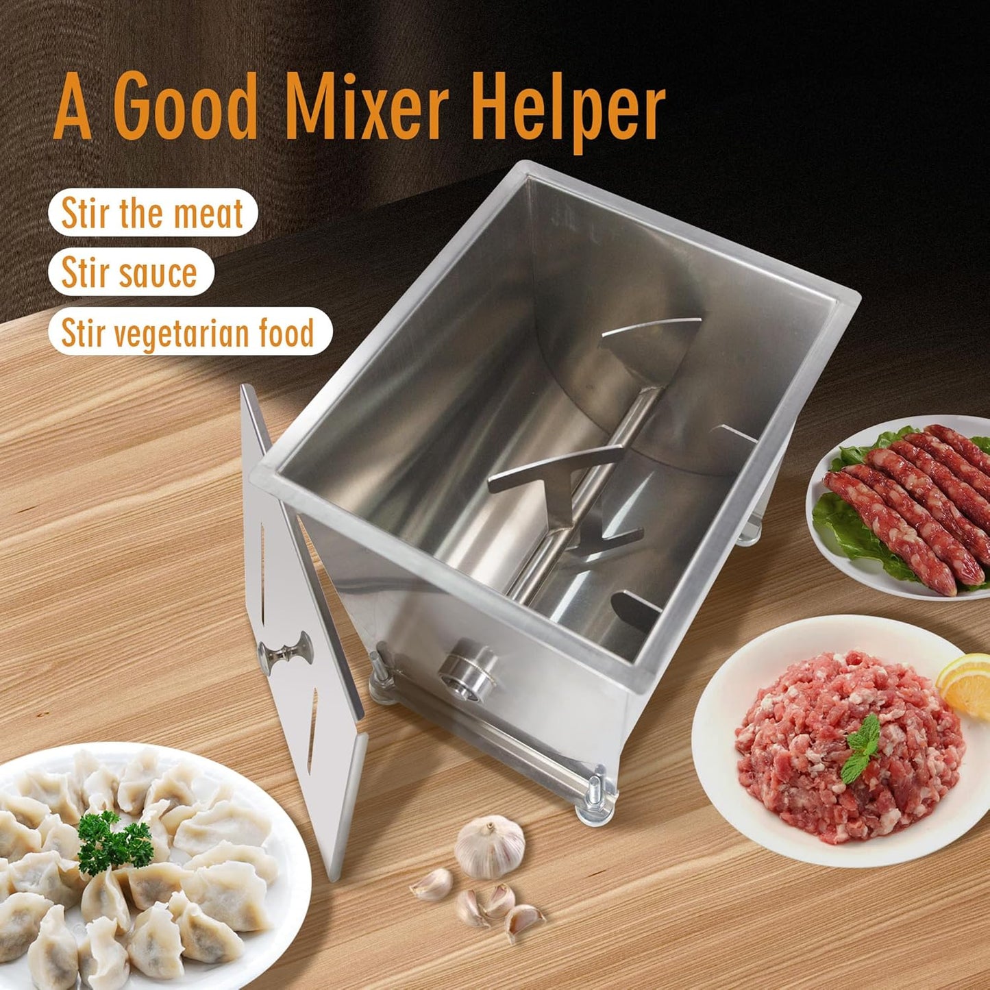 CMI Commercial Stainless Steel Manual Meat Mixers with lid,20Lb/10L Fixed Tank,(Mixing Maximum 15Lb for Meat),Sausage Mixer Machine Meat Processing Equipment