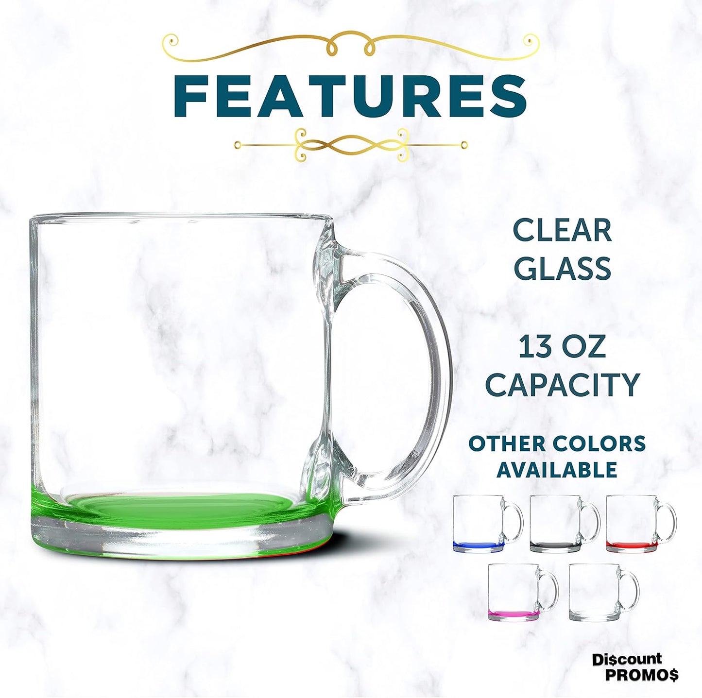 Libbey Clear Glass Coffee Mugs 13 oz. Set of 10, Bulk Pack - Perfect for Coffee, Tea, Espresso, Hot Cocoa, Other Beverages - Green Bottom