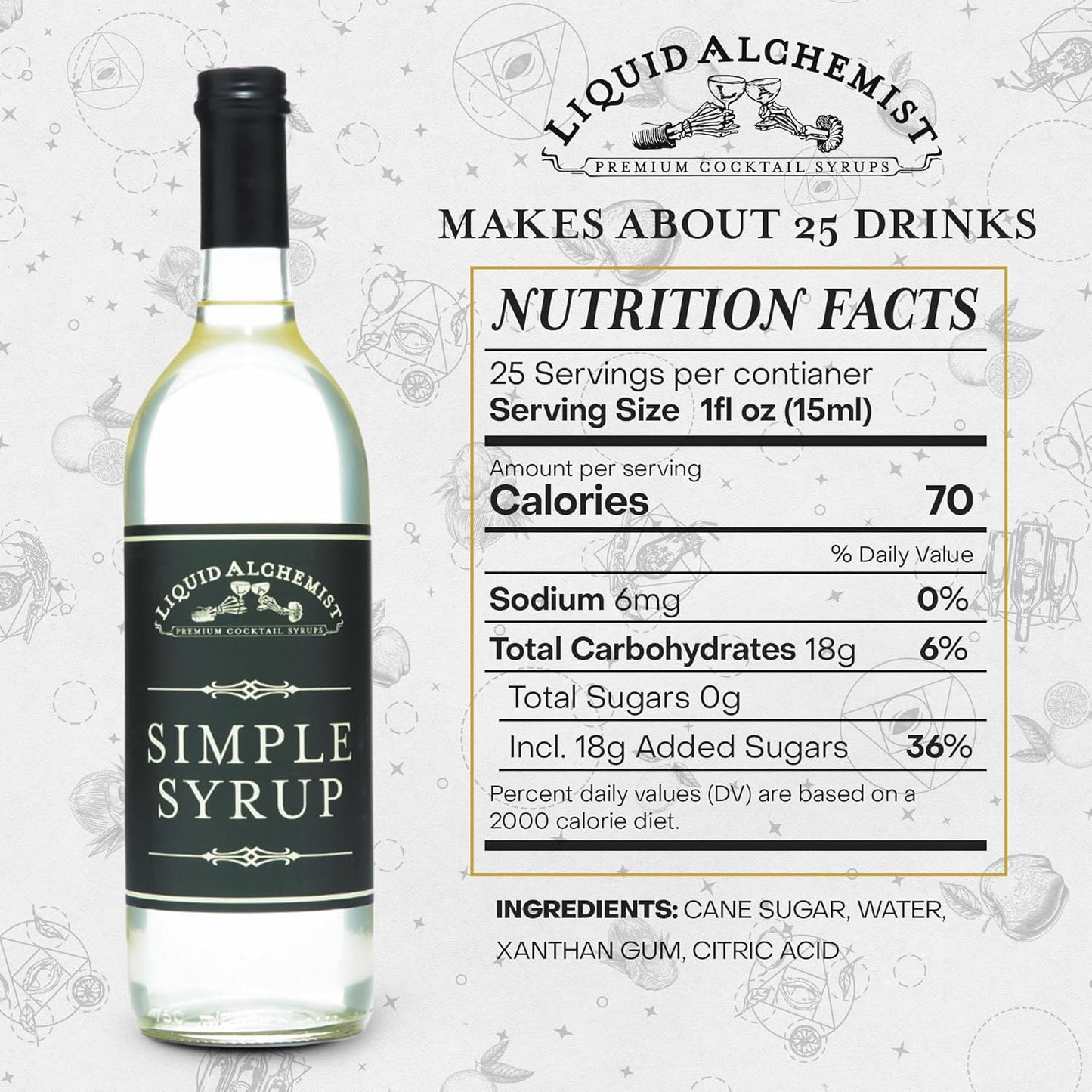 Liquid Alchemist Simple Syrup for Cocktails - Real Ingredients Make our Simple Sugar Syrup the Perfect Old Fashioned Mix - Non-GMO, Gluten Free & Vegan (25 oz)