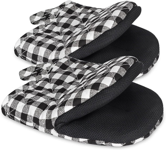 1 Pair Short Oven Mitts, Heat Resistant Silicone Kitchen Mini Oven Mitts for 500 Degrees, Non-Slip Grip Surfaces and Hanging Loop Gloves, Baking Grilling Barbecue Microwave Machine Washable