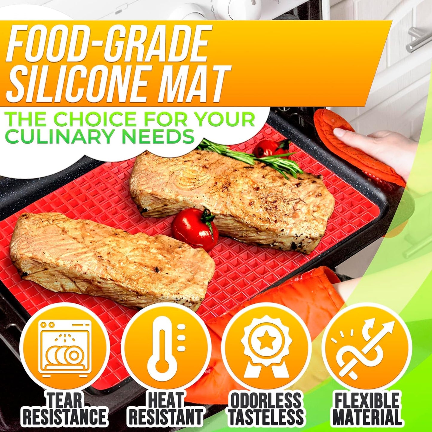 Silicone Baking Mat - 16x11.5" Non Stick Silicone Cooking Mat Fat Filtering Red Pyramid Design, for Roasting, BBQ & Pastry Making - Oven and Microwave Bacon Cooker Food Grade, Flexible & Easy-to-Clean