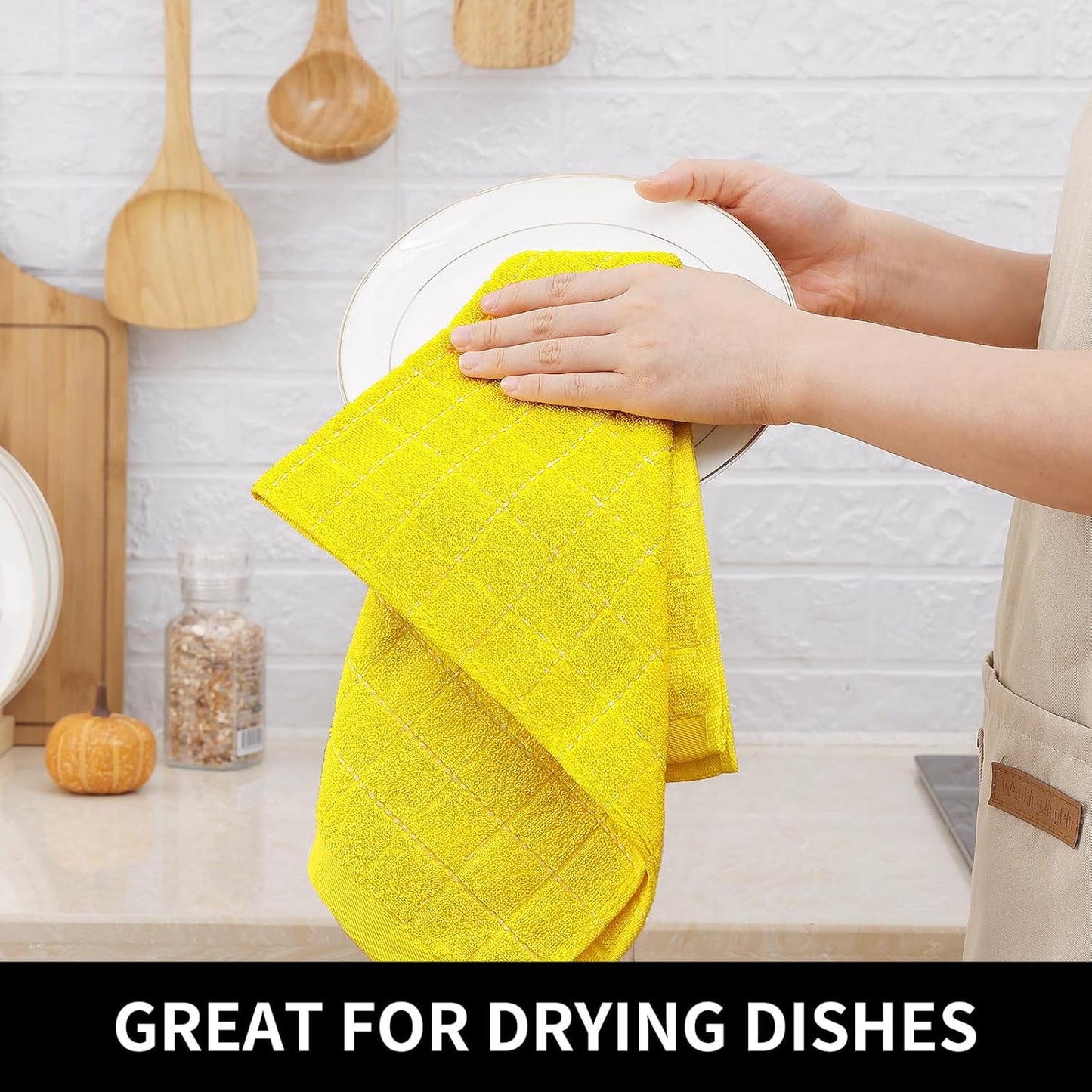 Homaxy 100% Cotton Terry Kitchen Dish Cloths, Ultra Soft and Absorbent Dish Towels for Kitchen, Perfect for Drying and Washing Dishes, 8 Pack, 12 x 12 Inches, Yellow