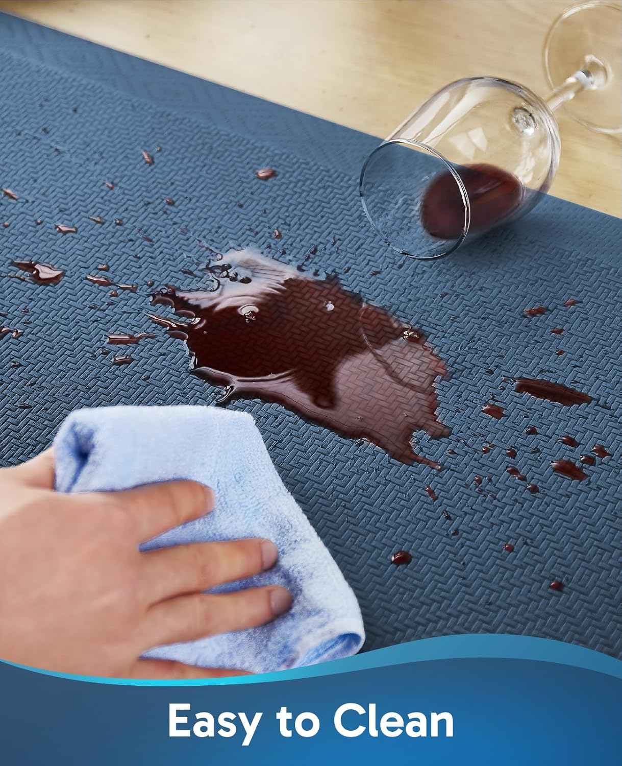 Ophanie Kitchen Mats for Floor, 3/4 inch Thick, 20x32 Anti Fatigue Cushioned Mat, Kitchen Rugs, Waterproof, Comfort Ergonomic Standing Mat for Office, Home, Sink, Blue Non-Slip Ridged Bottom