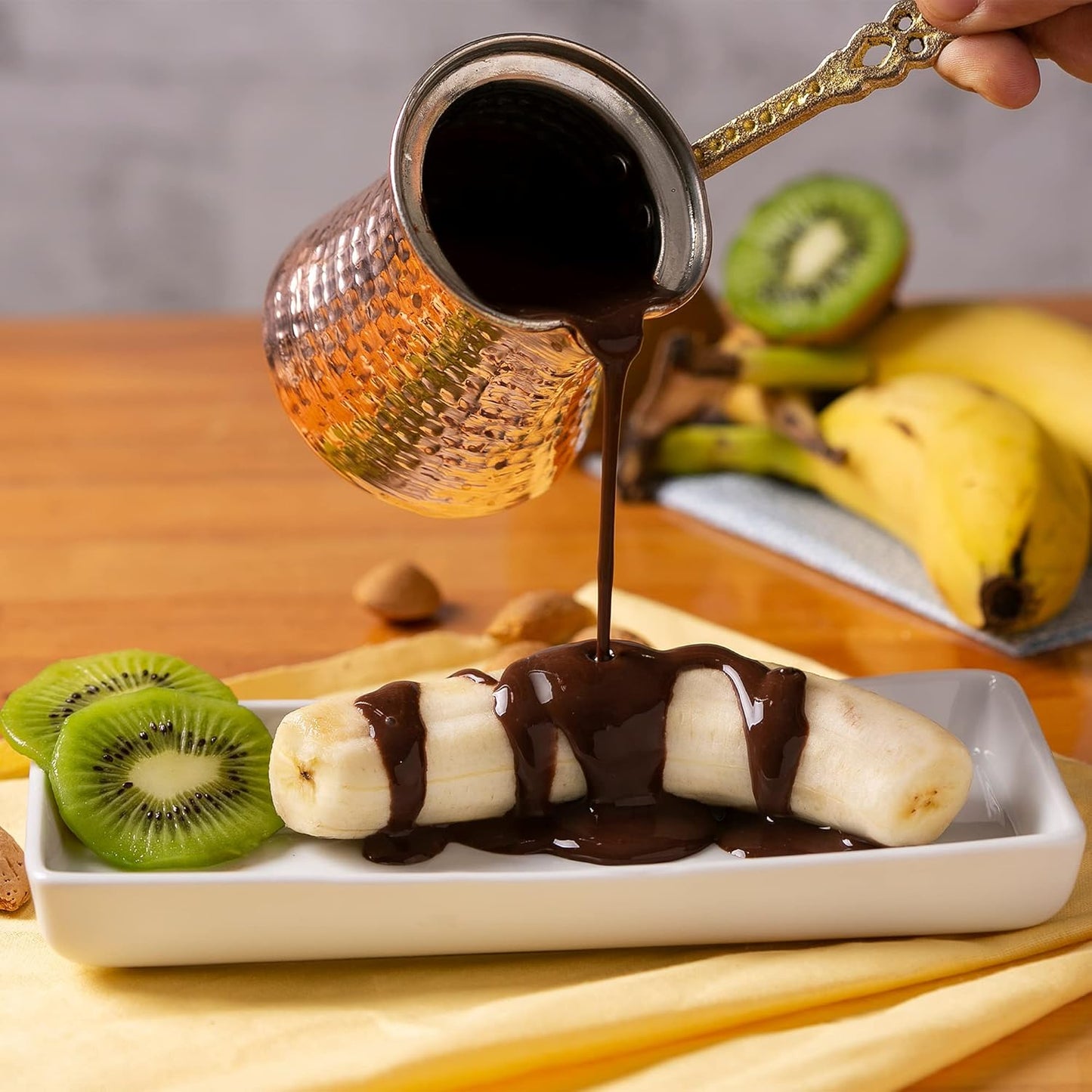 Volarium Turkish Coffee Pot, Greek Arabic Coffee Maker, Hammered Copper Coffee Cezve, Stove Top Coffee Maker (Small)