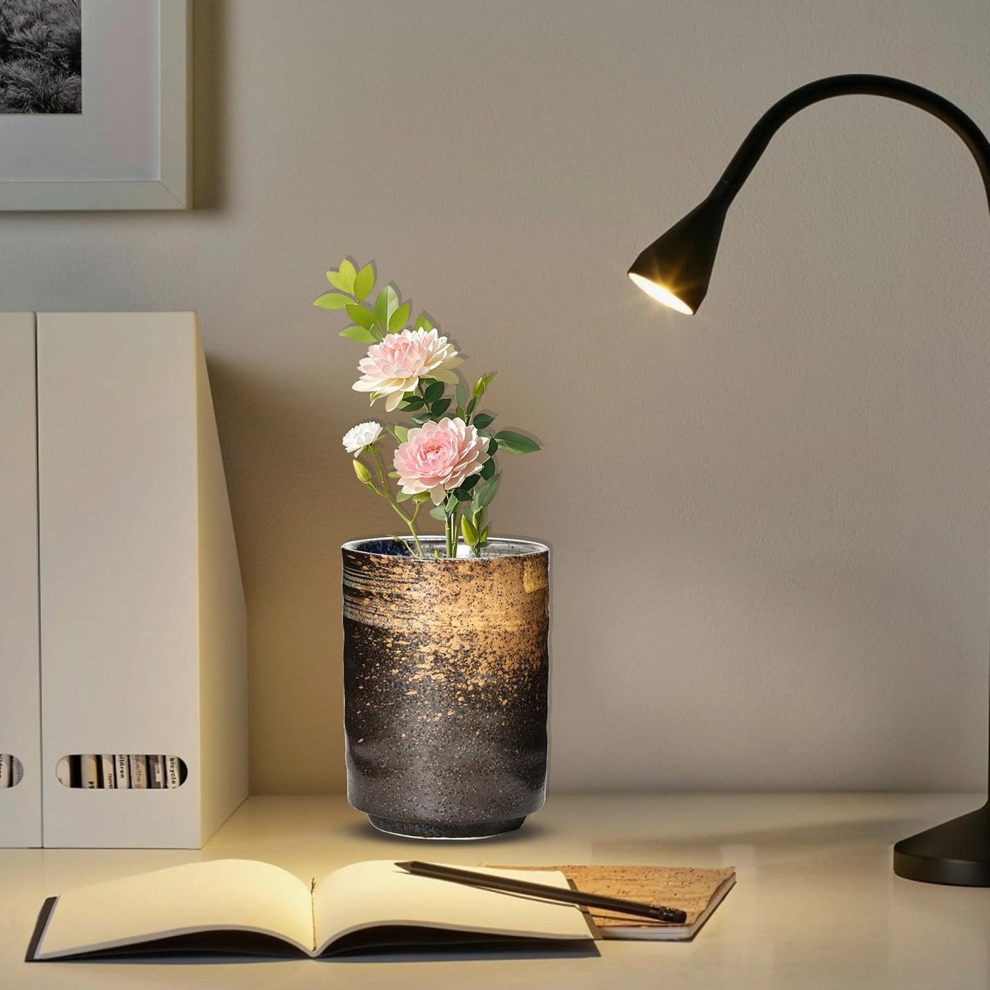 Ceramic Spoon Holder for Coffee Bar, Upright Tea Spoon Holder Cup, Coffee Stirrers Straws Stir Stick Holder, Black Starry Sky