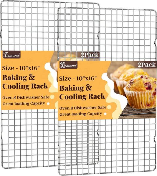 Cooling Racks for Cooking and Baking - 2 PCS 10" x 16" Grid Wire Baking Rack for Oven Cooking, Baking, Grilling, Roasting -Dishwasher Safe Bacon Rack- Fits Half Sheet Cookie Pan