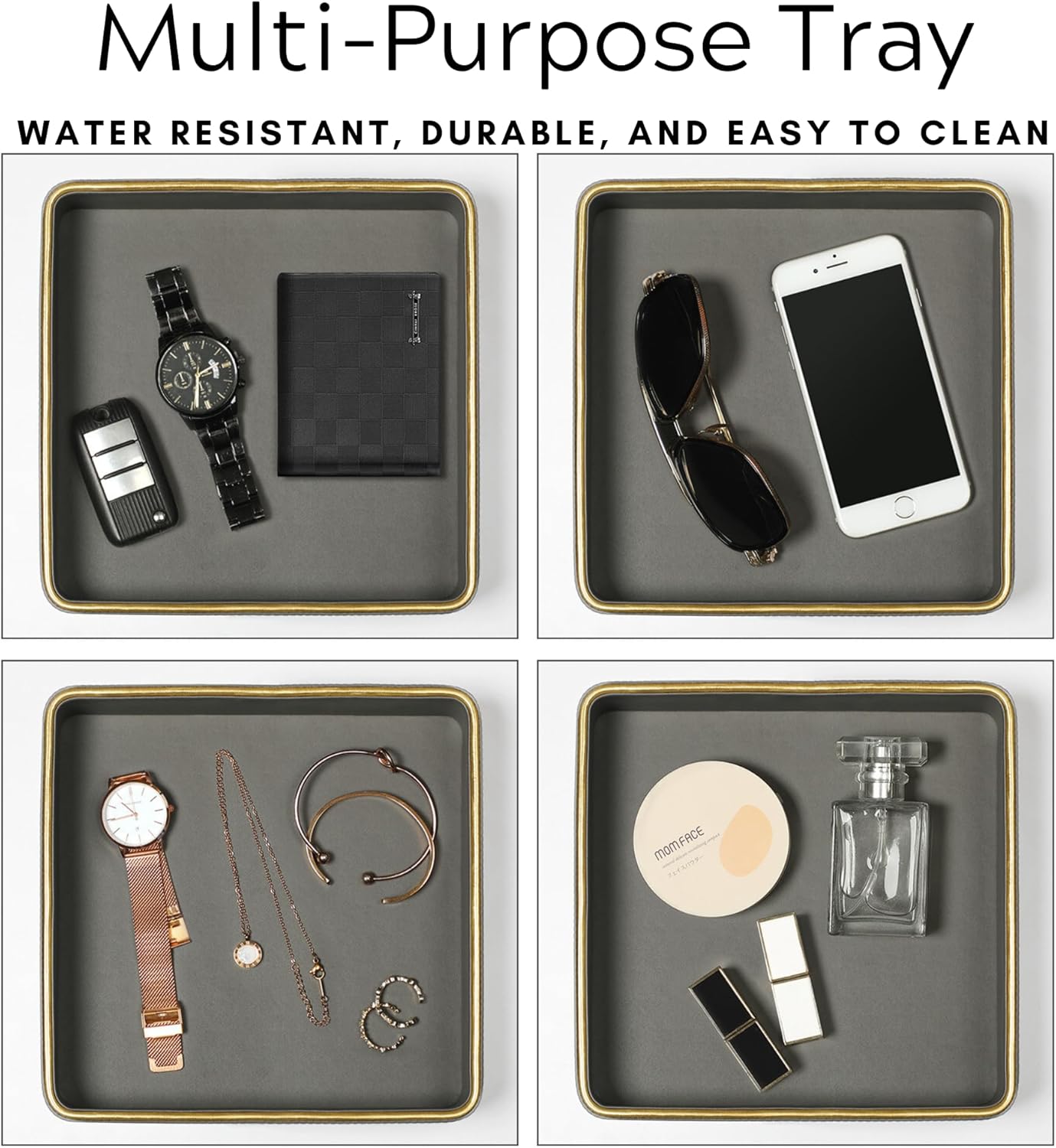 Key Bowl for Entryway Table| Leather Catch All Bowl| Key Dish Bowl for Entryway Table| Key Basket EDC Tray| Key and Wallet Holder Key Holder Bowl| Bowl for Keys Entryway Table -Gray