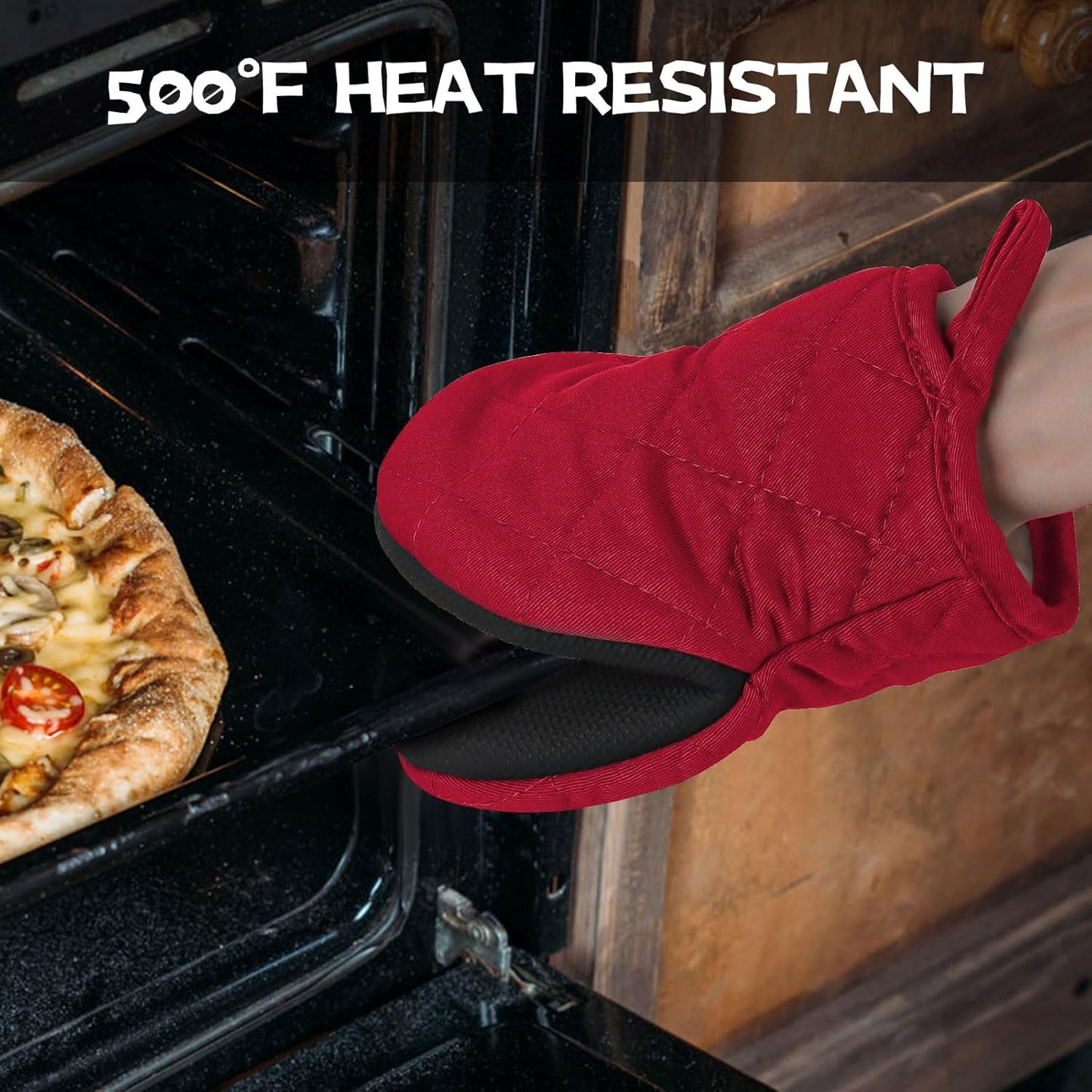 Oven Mitts and Pot Holders Set, Pack of 4, Heat Resistant Silicone Kitchen Mini Oven Mittens for 500 Degrees, Mini Oven Gloves and Hot Pads for Baking Grilling Barbecue Microwave Machine Washable