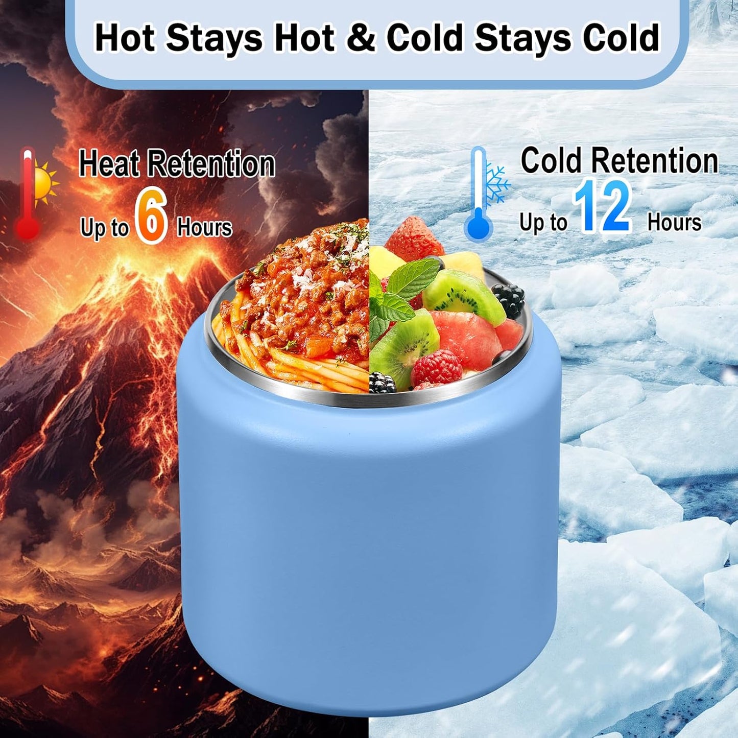 26oz Kids for Hot Food, Insulated Vacuum Food Jar with Buckle Lid, Stainless Steel Wide Mouth Leak Proof Insulated Lunch Container for School Picnic Travel, Sky Blue