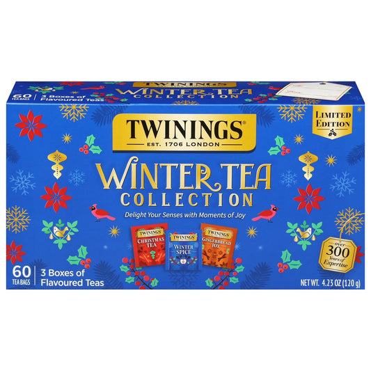 Twinings Winter Tea Collection, Limited Edition Holiday Gift Box, 20 Count (Pack of 3), Includes Christmas Tea, Winter Spice, and Gingerbread Joy, Enjoy Hot or Iced, 60 Teabags