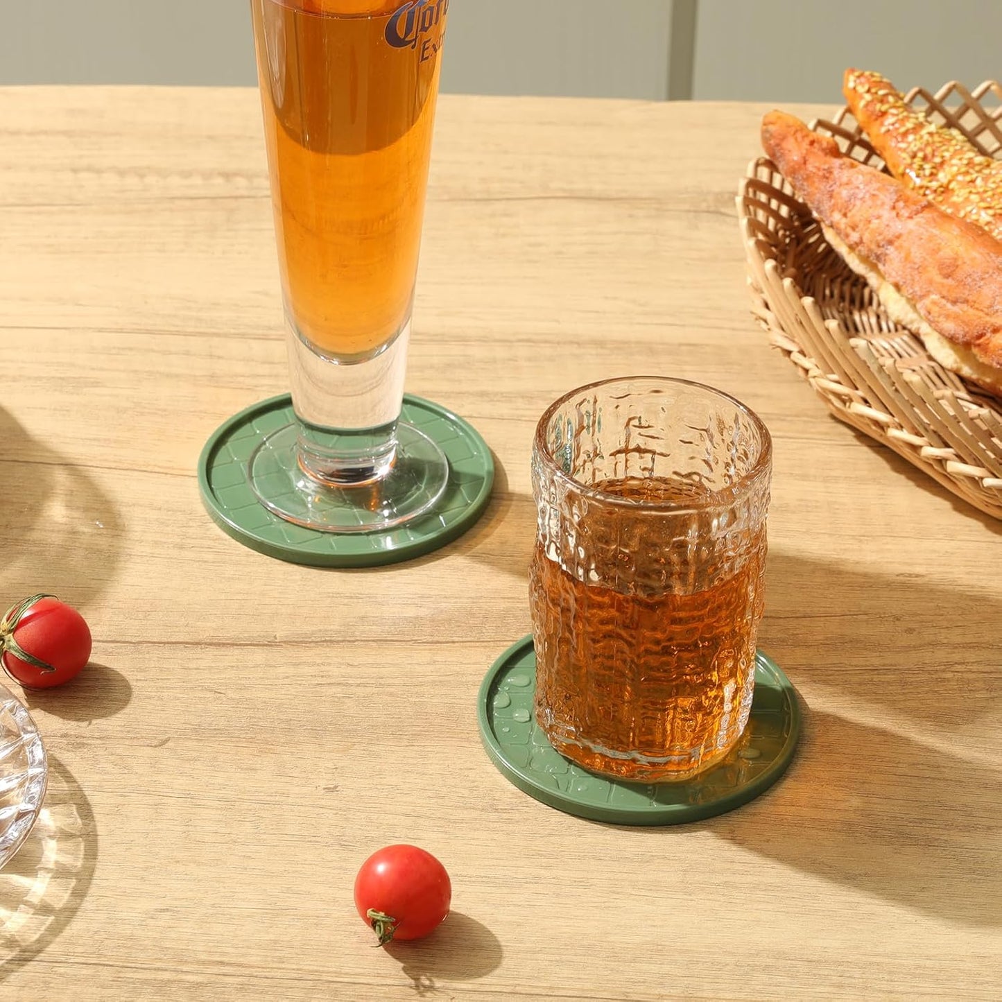 Coasters Set of 6,Hot or Cold Drink Coasters with Holder,Modern Style Coffee Table Coaster,Suitable for Kinds Cups Beer,Drink,Anti-Overflow Tabletop Protection(Green, 6pcs)