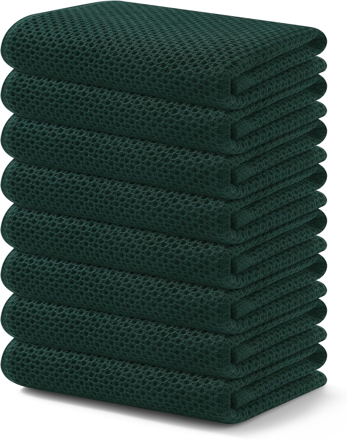 Kitinjoy 100% Cotton Waffle Weave Kitchen Towels, 8-Pack Super Soft and Absorbent Dish Towels for Drying Dishes, Kitchen Hand Towels, 13 in x 28 in, Blackish Green