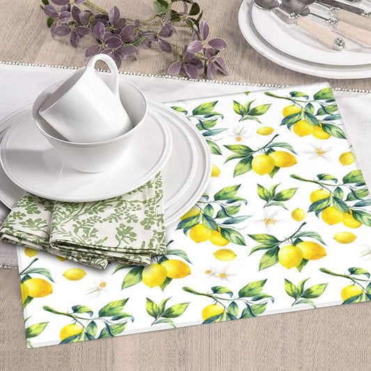 Tropical Lemon Leaves Dish Drying Mat, Highly Absorbent Microfiber Kitchen Counter Pad Reusable Washable, 16*18"