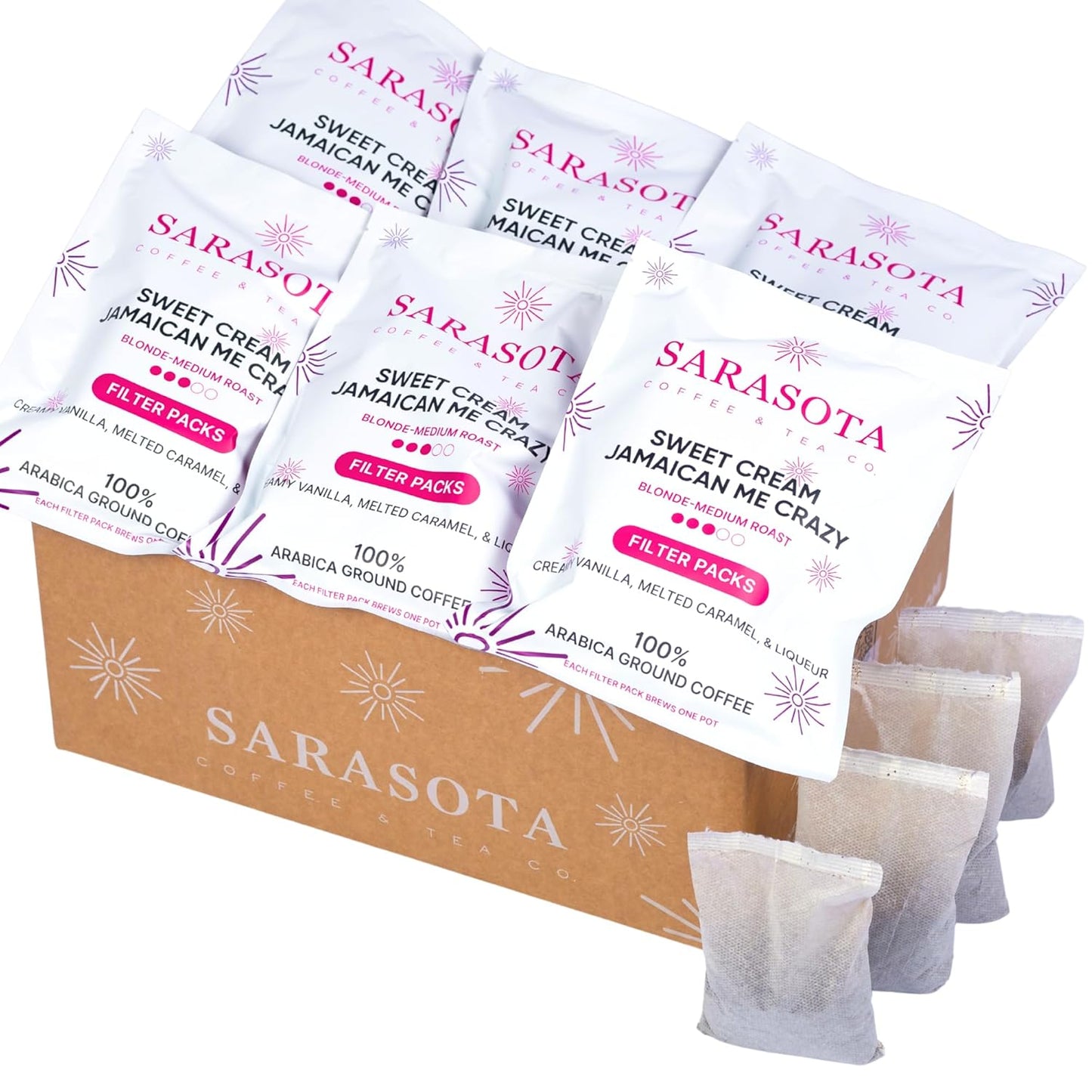 Ground Flavored Coffee In Filter Packs | Medium Roast Low Acid Mold Free Pouches | Sampler Packets | Sweet Cream Jamaican Me Crazy Gourmet Powder Bags for 10-12 Cup Drip Maker | Highest Rated Individual Premeasured Coffee