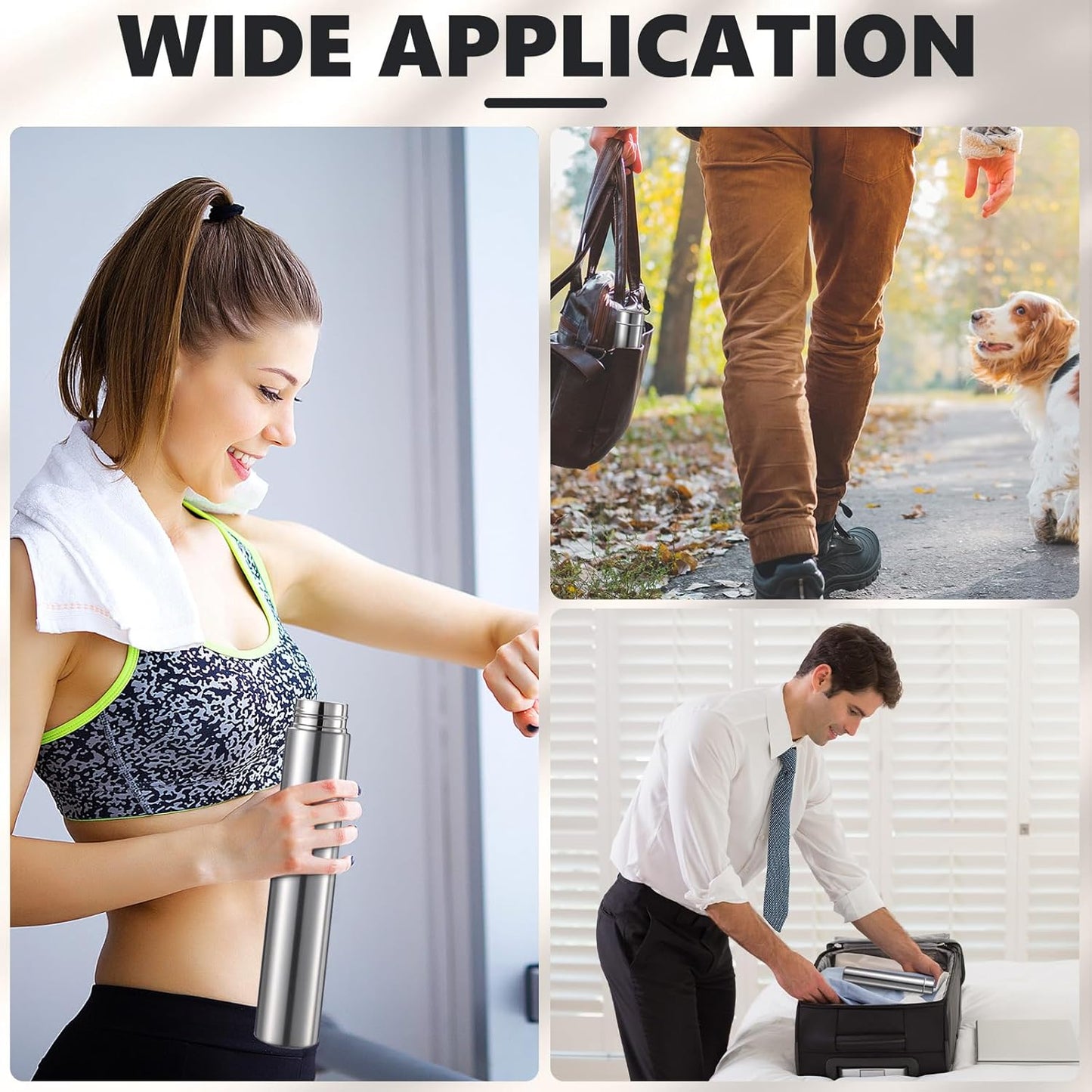 Vesici Slim Water Bottle 8.8 oz Small Stainless Steel Purse Compact Insulated Water Bottles Camping Travel Backpack Pocket Flask for Car Cold Coffee Tea(Silver,4 Pack)