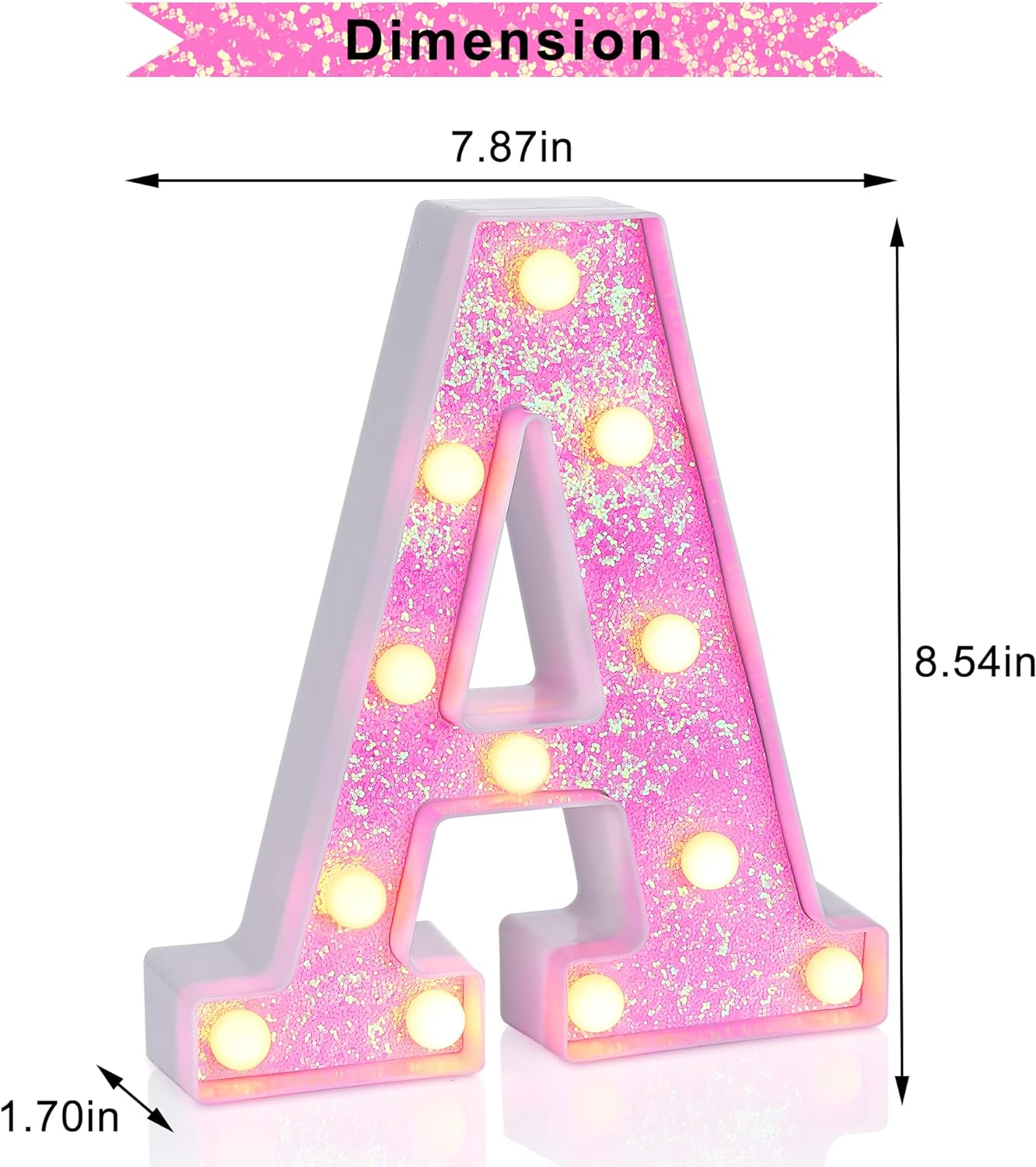 Foaky Pink Light up Letters，Pink Party Decorations,Girls Room Decor,Glitter Light Up Letters,Alphabet Letter Sign for Night Light Birthday Party Girls Gifts, Home Bar Decoration（A）