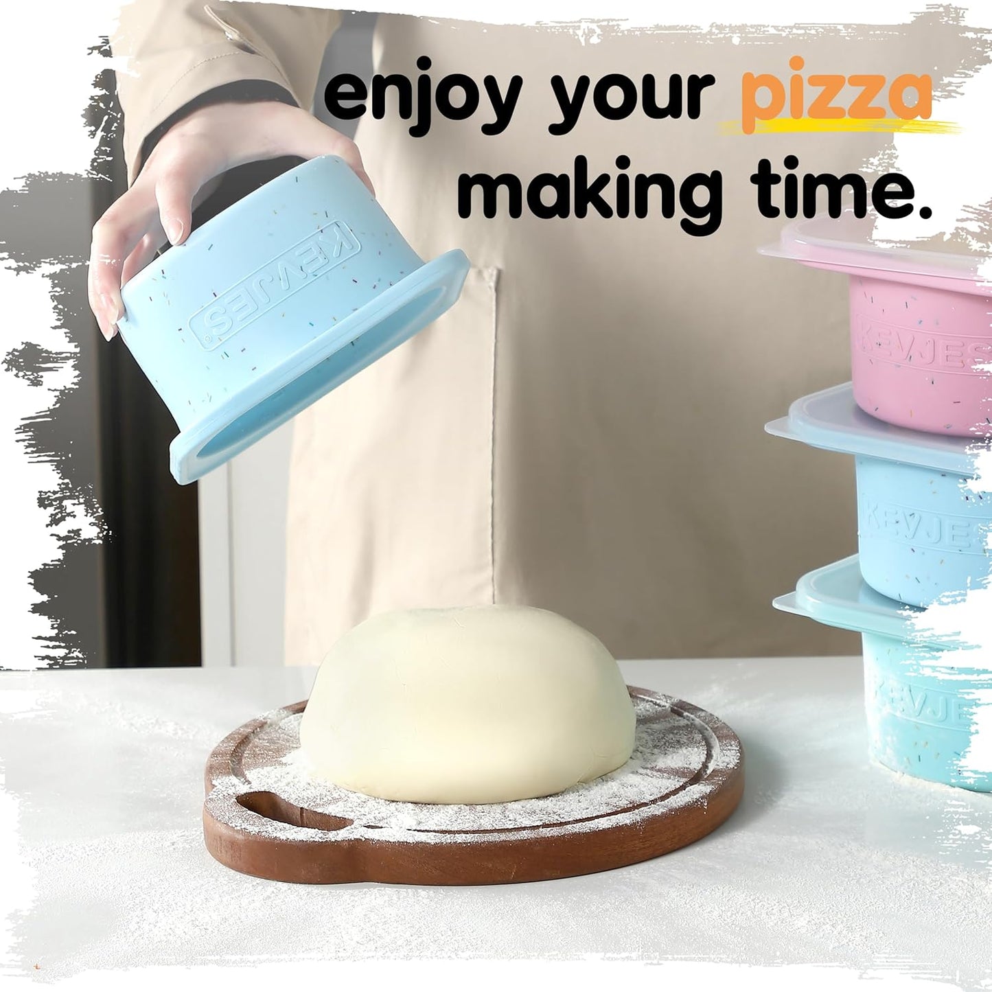 PLUS 1000ml Pizza Dough Proofing Containers for DIY family Artisan Pizza, Food Grade Silicone Stackable Boxes with Lids, Freezer, Fridge, Dishwasher Safe-Sprinkles Pattern-3 Pack (Aqua)