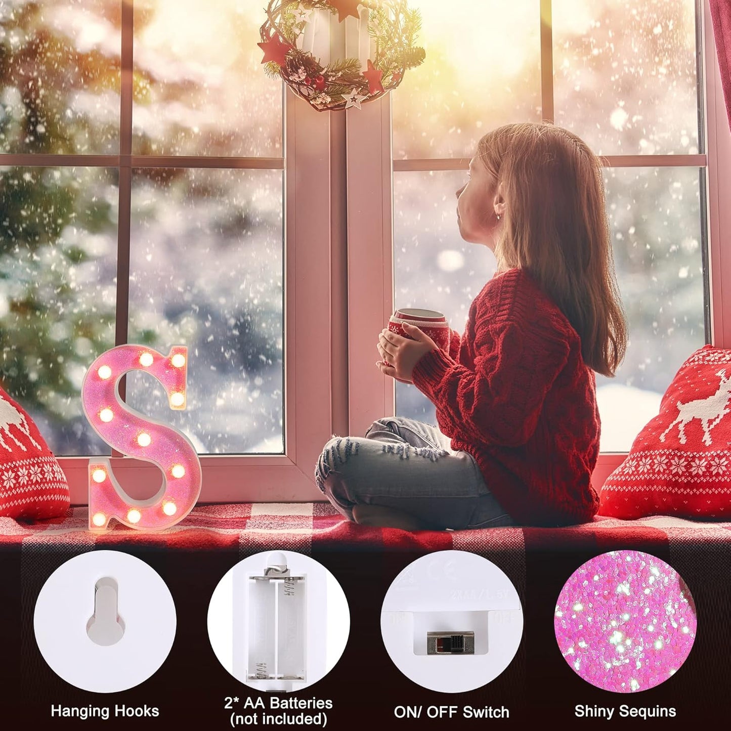 Foaky Pink Light up Letters，Pink Party Decorations,Girls Room Decor,Glitter Light Up Letters,Alphabet Letter Sign for Night Light Birthday Party Girls Gifts, Home Bar Decoration（M）