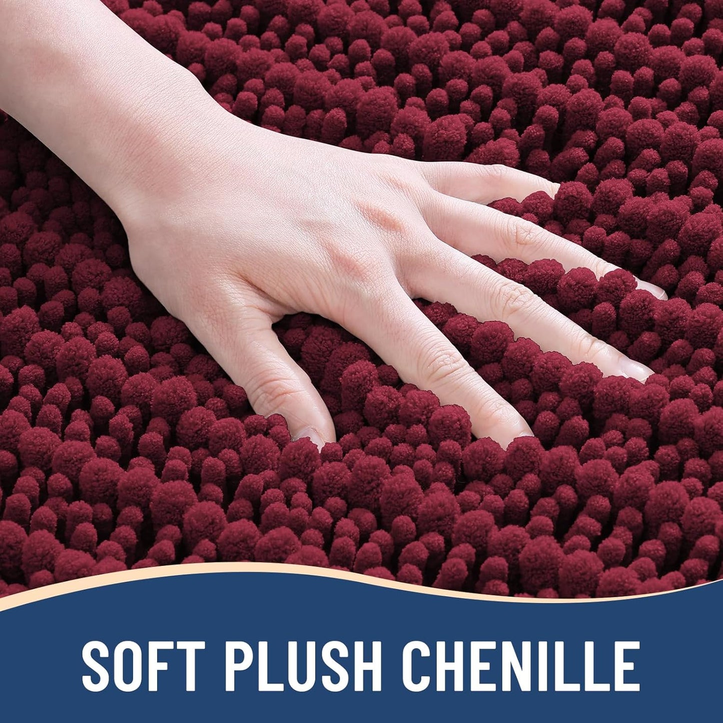 Arotive Luxury Chenille Bathroom Rug Mat, Extra Soft Thick Absorbent Shaggy Bath Rugs, Non-Slip Machine Wash Dry, Plush Bath Mats for Bathroom, Shower and Tub, 59x35, Burgundy