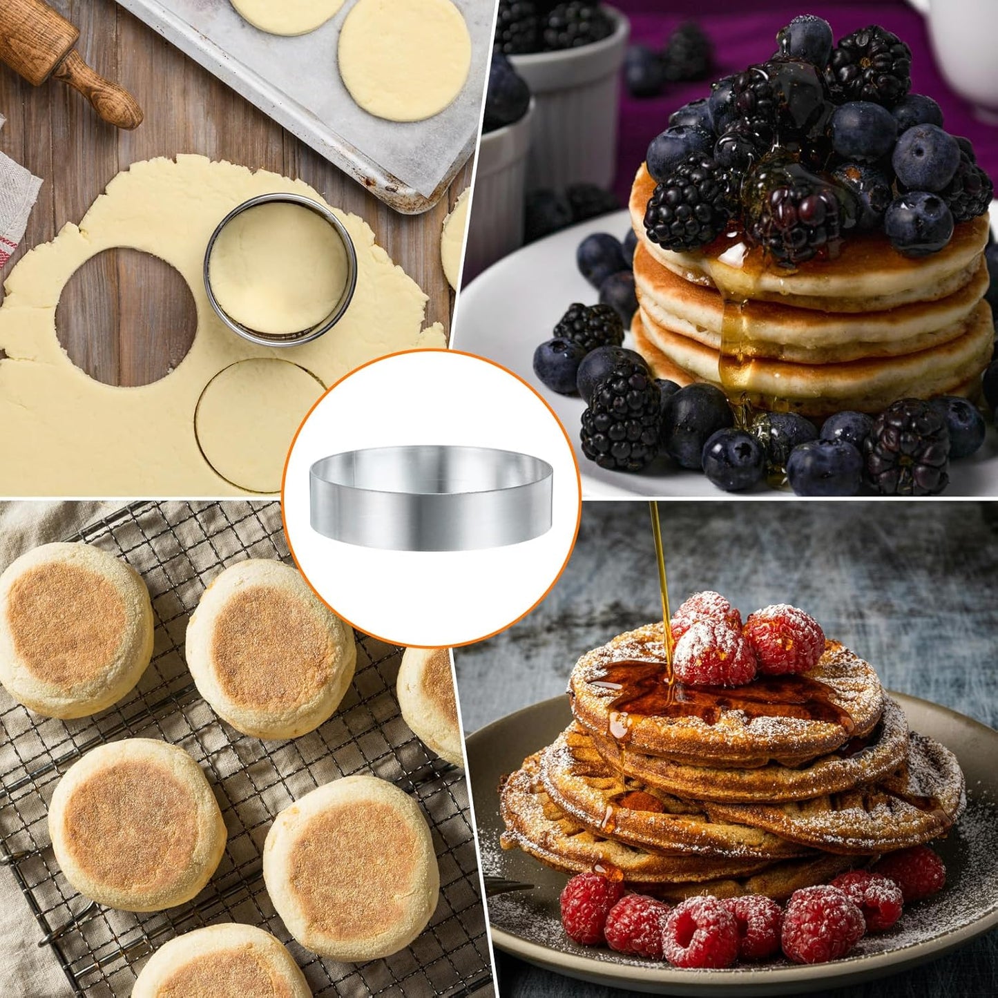 HARFINGTON Round Cake Ring 3.15 x 1 Inch Seamless Stainless Steel Pastry Mousse Dessert Ring Mirror Coating for Baking Cooking English Muffins Crumpet Making Tool