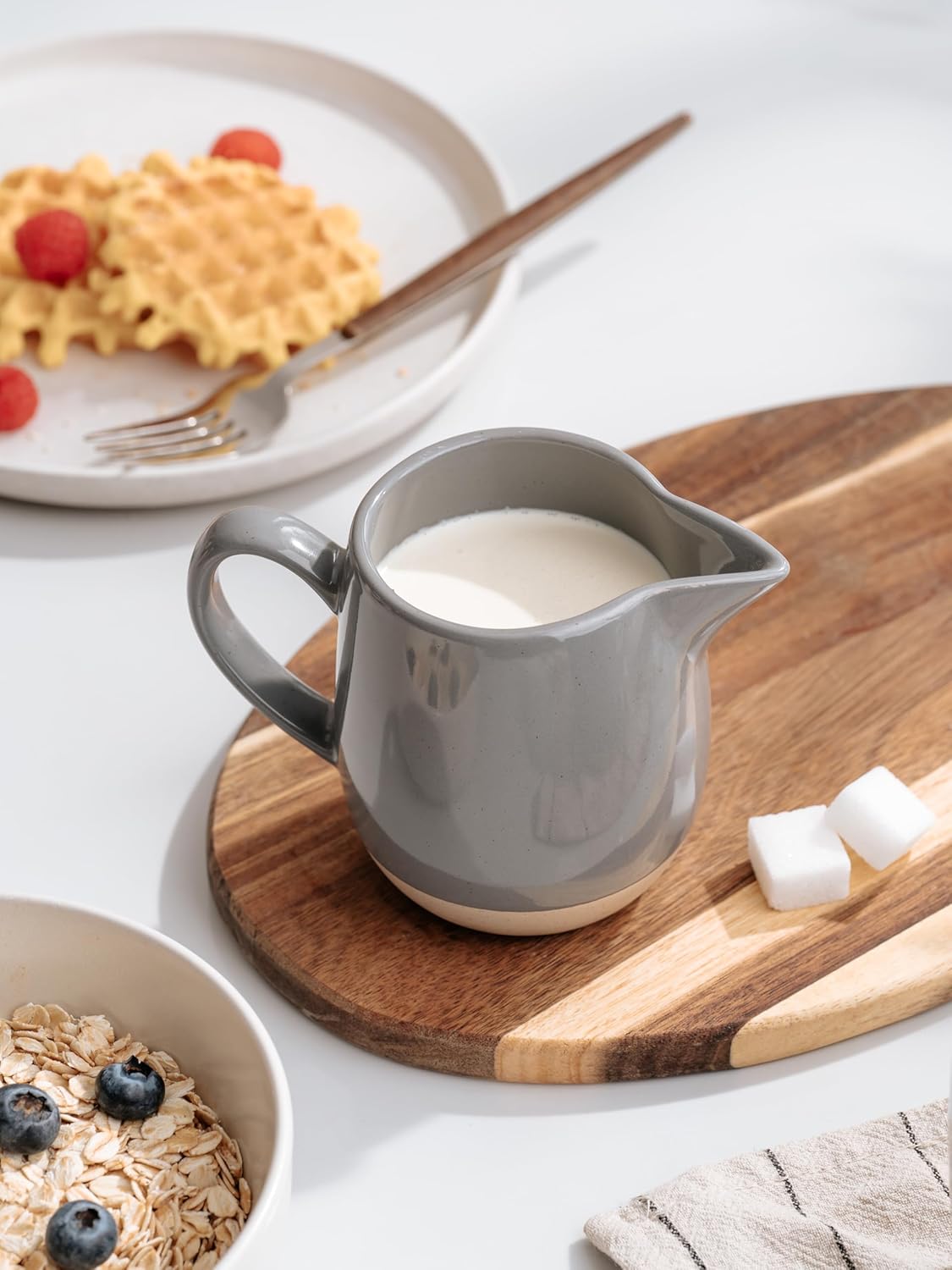 famiware Milkyway 13oz Creamer with Handle, Ceramic Coffee/Milk/Sauce/Serving/Salad Pitcher Jug, Stoneware Maple/Syrup Dispenser, Milk Frother Cup, Microwave and Dishwasher Safe, Dark Gray