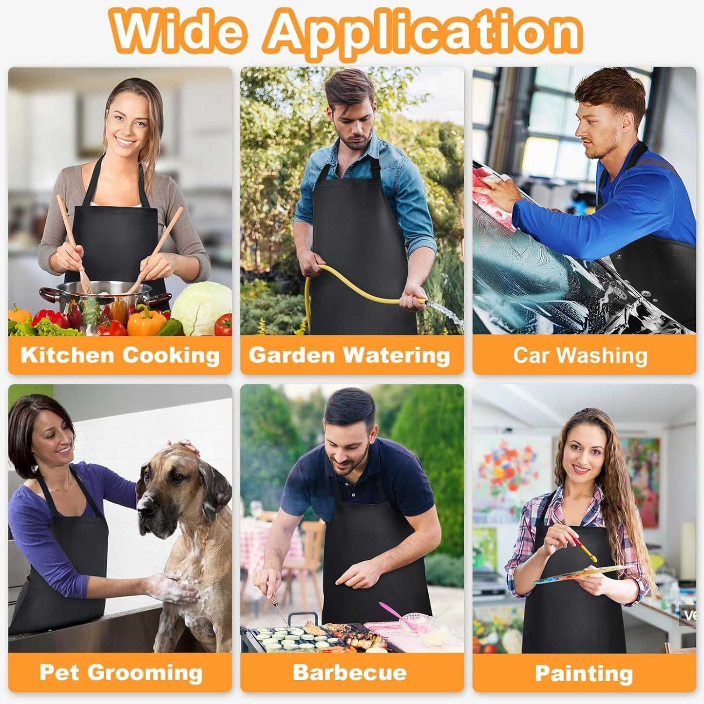 8 Pack Waterproof Rubber Vinyl Apron 40 Inch Chef Aprons for Men Heavy Duty Chemical Work Apron Extra Long Grilling Aprons with Adjustable Bib Apron for Dishwashing Lab Butcher Cooking Kitchen Black