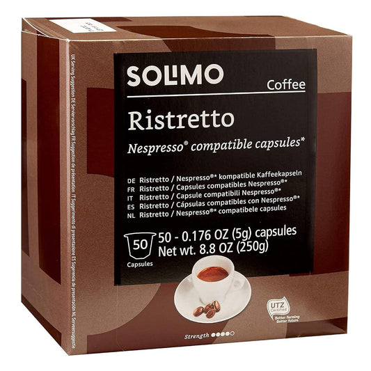 Amazon Brand - Solimo Ristretto Capsules, Dark Roast, Compatible with Original Brewers, Pack of 1x50 Capsule (50 count)