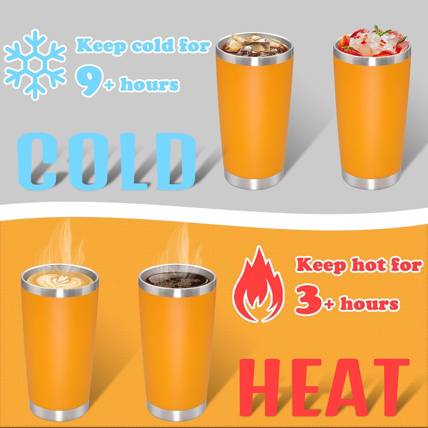 20 oz Tumbler with lid Double Wall Vacuum Insulated Tumblers Stainless Steel Coffee Mug Travel Coffee Tumbler Powder Coated Tumbler Cup Keep Hot&Cold - (Orange 12 Pack)