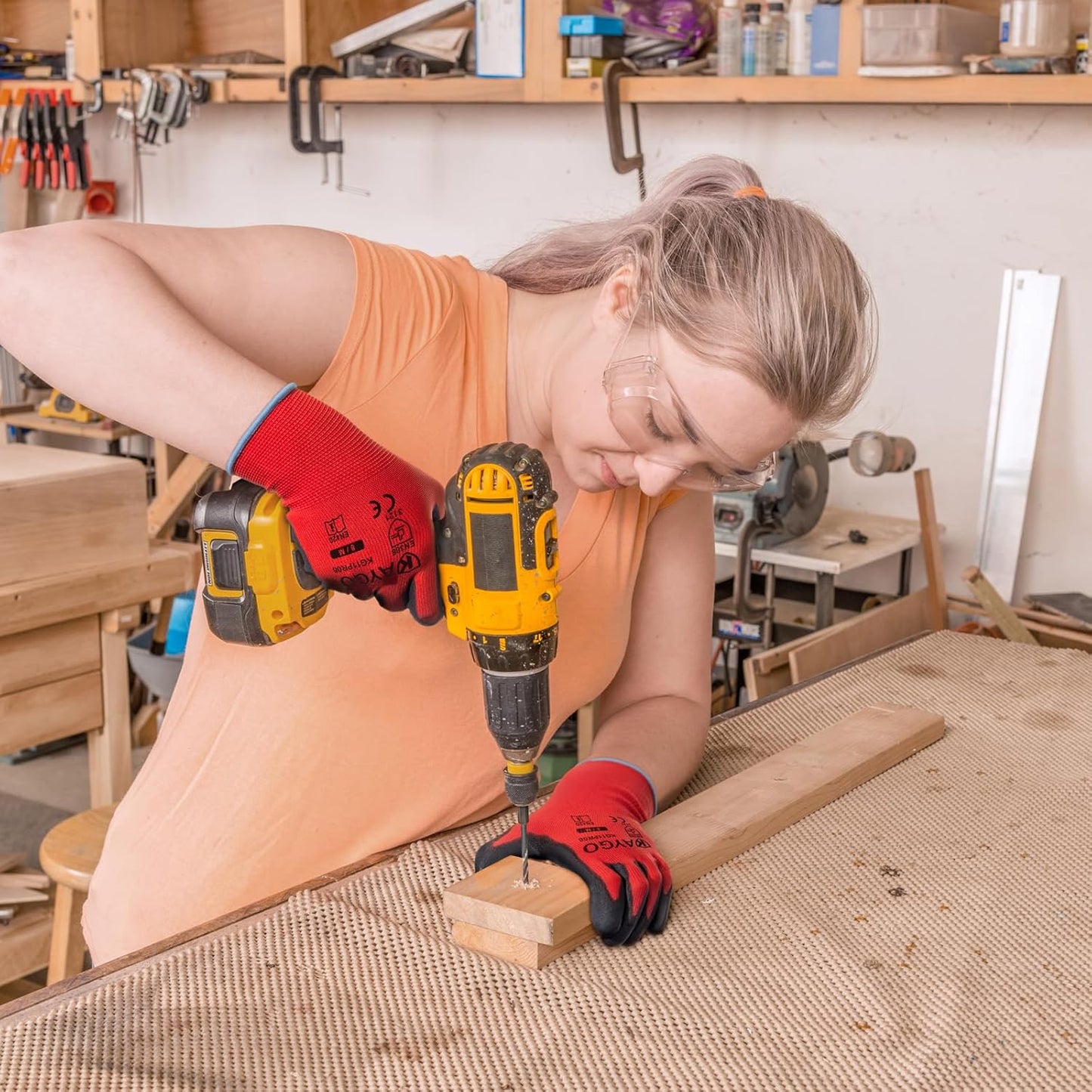 KAYGO Safety Work Gloves PU Coated-60 Pairs Seamless Knit Glove with Polyurethane Coated Smooth Grip on Palm & Fingers, for Men and Women, Ideal for General Duty Work, KG11PR (S,Red)