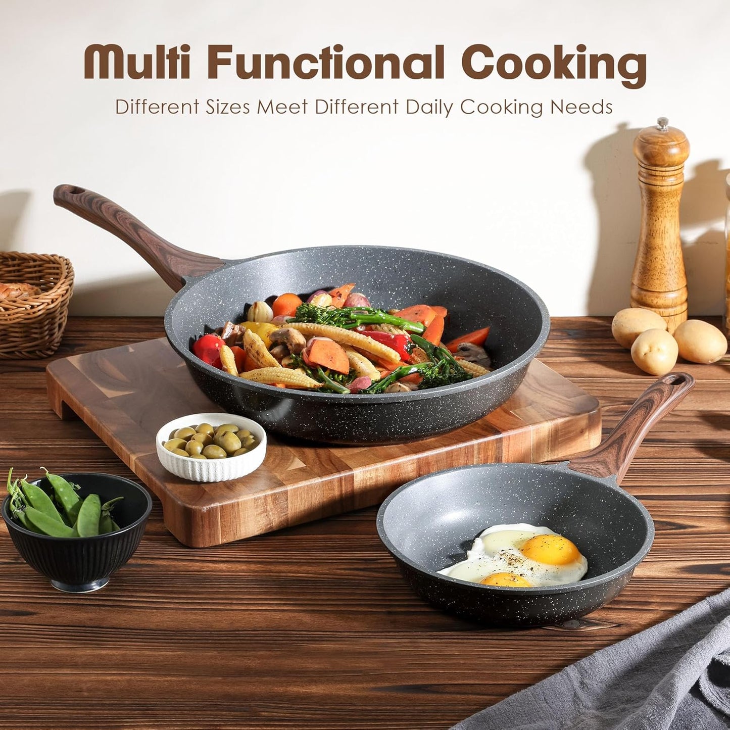 SENSARTE Nonstick Frying Pan Skillet, Swiss Granite Coating Omelette Pan, Healthy Stone Cookware Chef's Pan, PFOA Free (8/9.5/10/11/12.5 Inch) (8 Inch)