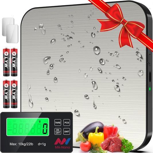Mik-Nana Food Scale, 22lb Digital Kitchen Scale with 7 Units Wireless LCD Display & Tare Function, Stainless Steel Weight Grams and Ounces for Baking, Cooking and Meal Prep (Batteries Included)