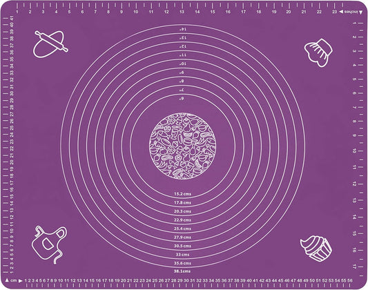 Silicone Baking Mat for Rolling Pastry Dough with Measurements, 25.6 x 17.7 BPA Free Non stick and Non Slip Purple Table Sheet Baking Supplies for Bake Pizza Cake