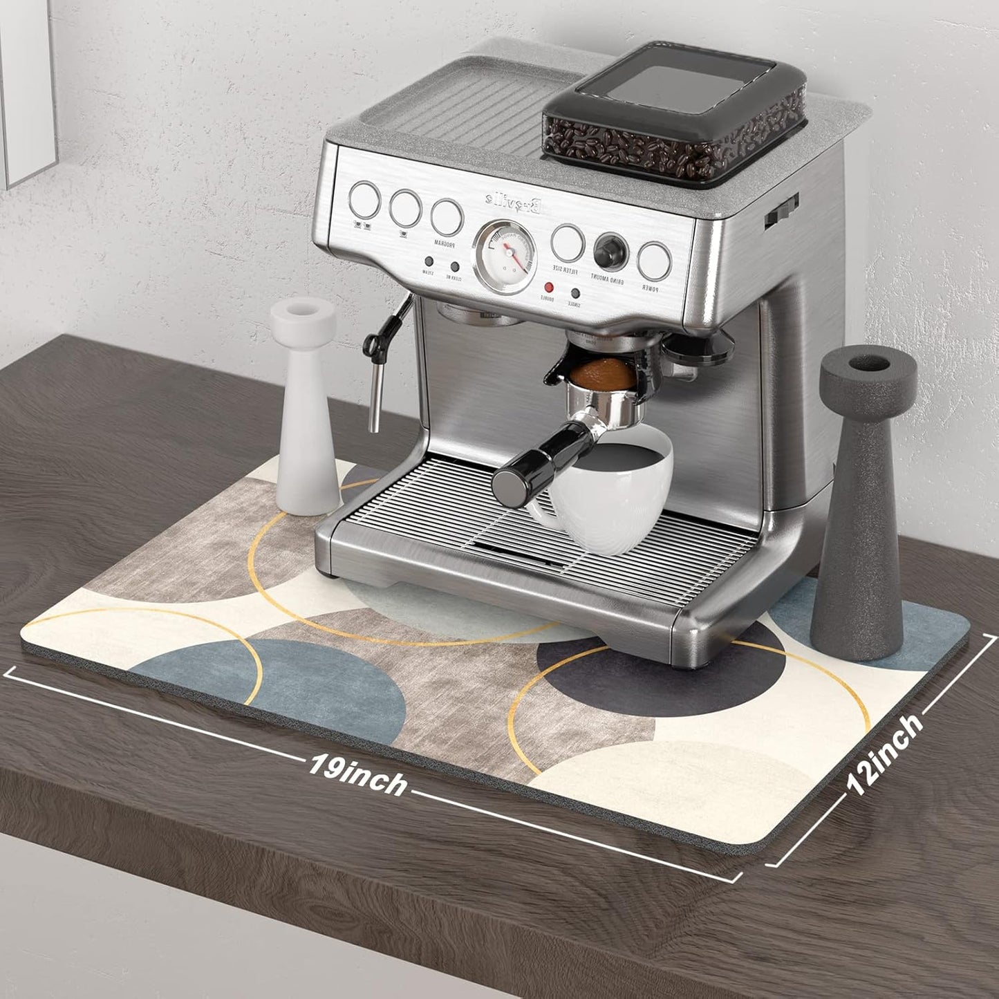 Rnivvi Coffee Mat, 12" x 19" Cute Boho Theme Coffee Bar Mats for Espresso Machine Station Accessories and Organizer, Hide Stain Rubber Backed Absorbent Dish Drying Pad for Kitchen Counter, Circle