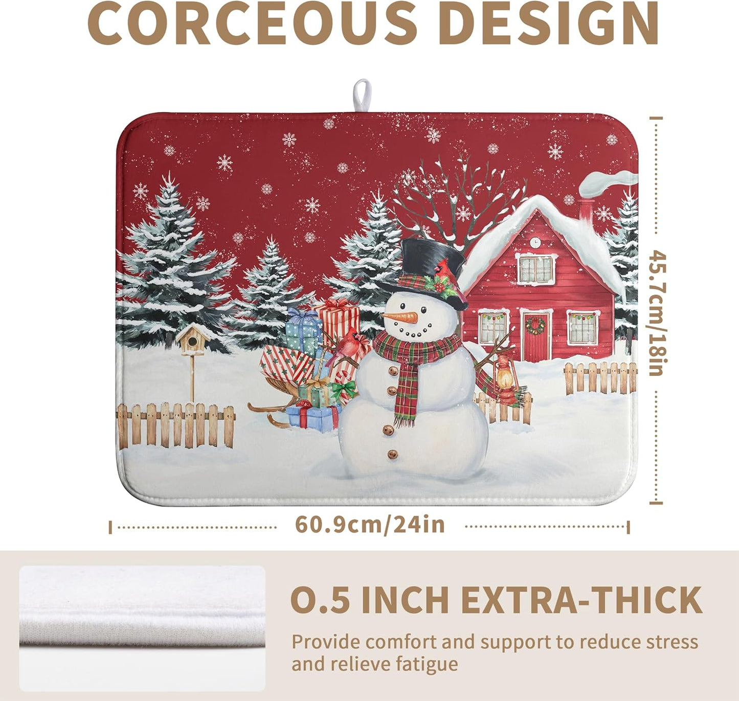 Christma Snowman Dish Drying Mat Winter Snowflake Large Kitchen Mats Dish Drying Pad Red Absorbent Dish Dryer Mat for Kitchen Countertops Microfiber Drainer Pad Dish Drying Mats (18x24 in)