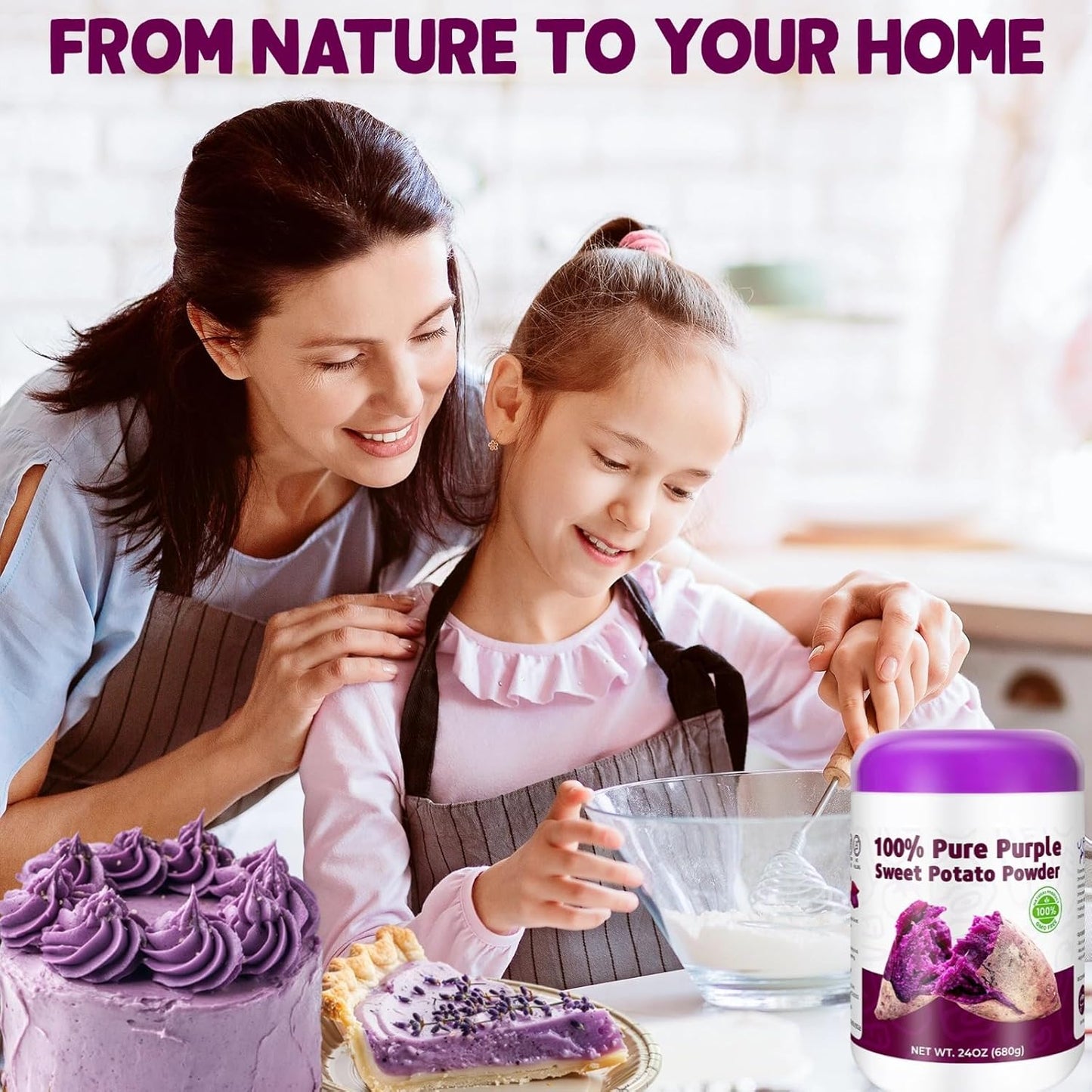 Purple Sweet Potato Powder 24oz (680g) - Natural Food Coloring for Baking, Drinks & Smoothies｜Ube/Purple Yam Alternative, Non-GMO, Gluten-Free, Resealable Fresh Pack