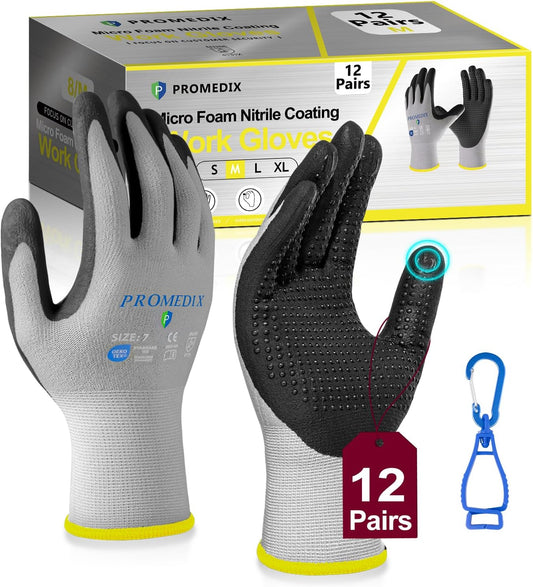 PROMEDIX P Nitrile Coated Work Gloves,MicroFoam Safety Work Gloves Men,Seamless Knit Nylon&spandex Gloves with Grip
