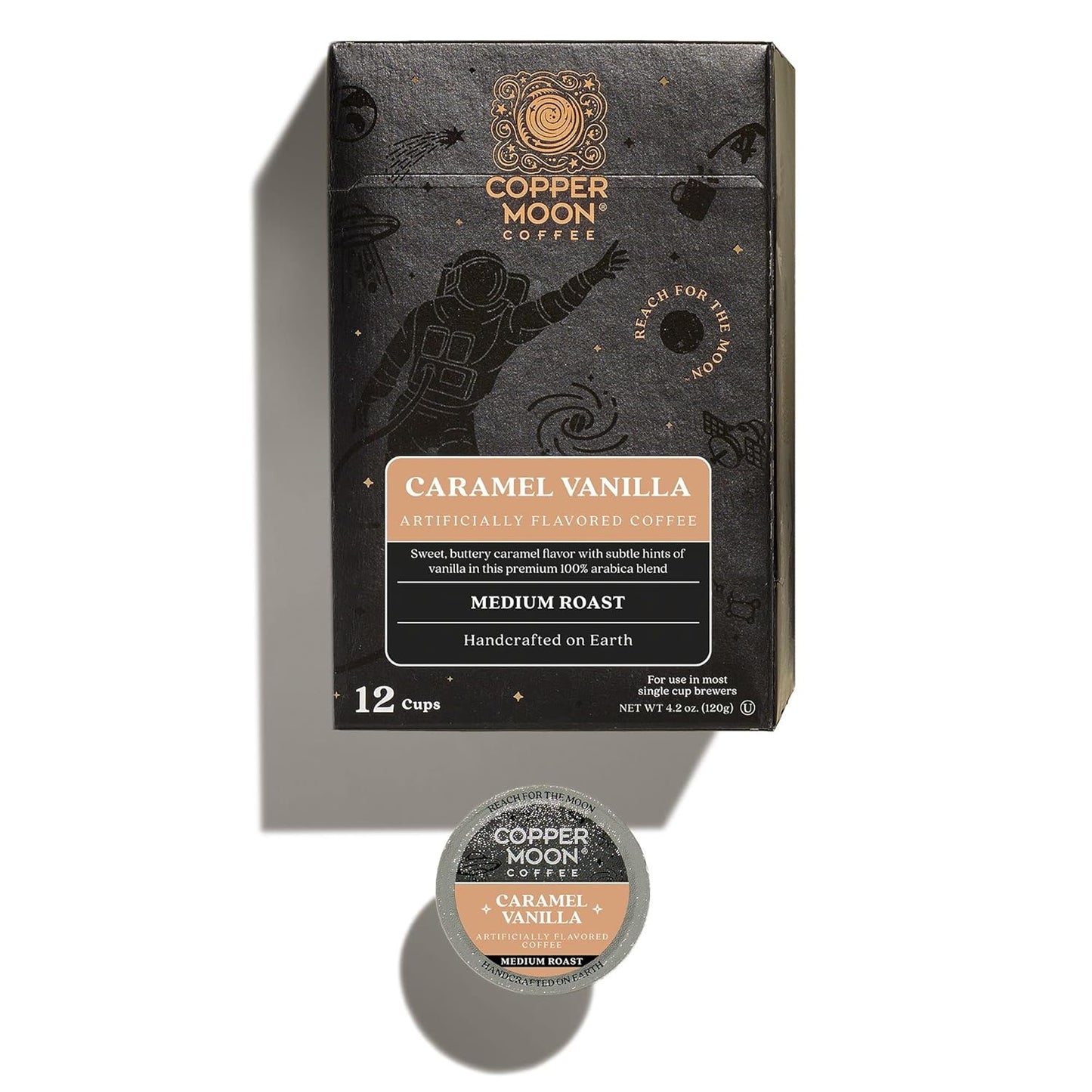 Copper Moon Single Serve Coffee Pods for Keurig K-Cup Brewers, Medium Roast, Caramel Vanilla Blend, 12 Count