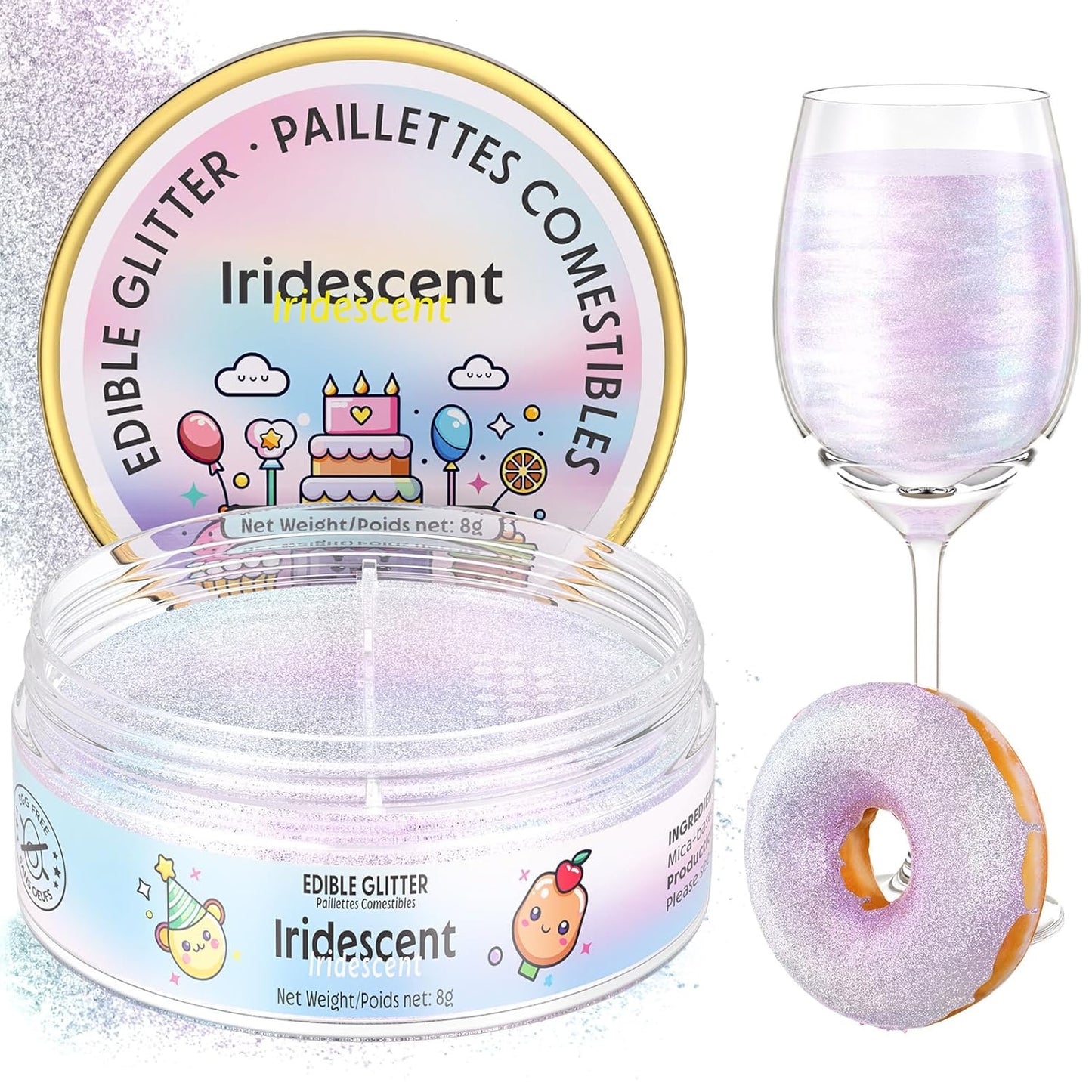 Nomeca Edible Glitter for Drinks Cakes, 8 grams Food Grade Luster Dust Sprinkles Glitter for Cake Decorations, DIY Cocktails, Beverages & Cake Decorating, Dessert Cake Topper (3-Iridescent)